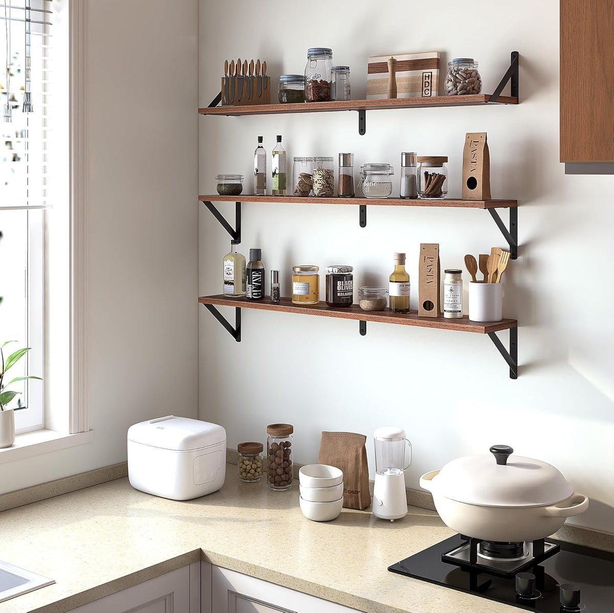 Heimlove Floating Shelves for Wall, 36 Inch Long Wood Floating Bookshelf Set of 3, Wall Mounted
