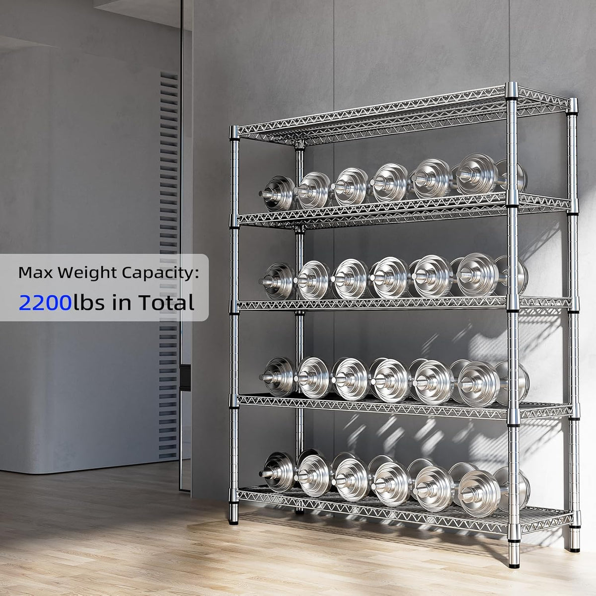 2200 Lbs 5 Tier Storage Rack Metal Wire Shelving Unit, Storage Standing Shelf Organizer for Laundry