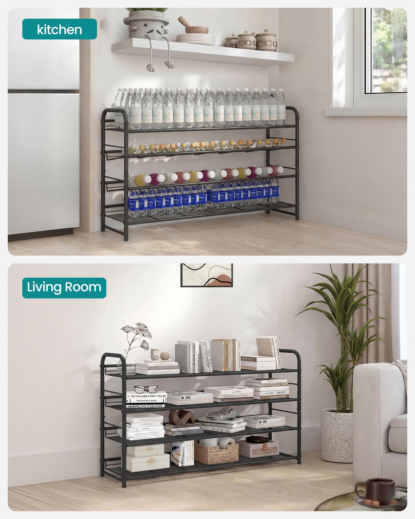 SONGMICS 4-Tier Long Stackable Metal Shoe Rack, Holds Up to 20 Pairs