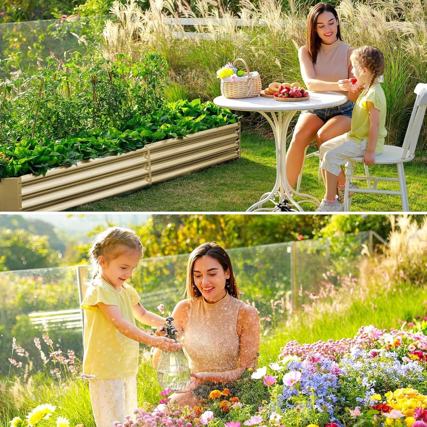 Land Guard 2 Pack 8×4×1ft Galvanized Metal Raised Garden Bed, Metal Planter Kit Box Outdoor for