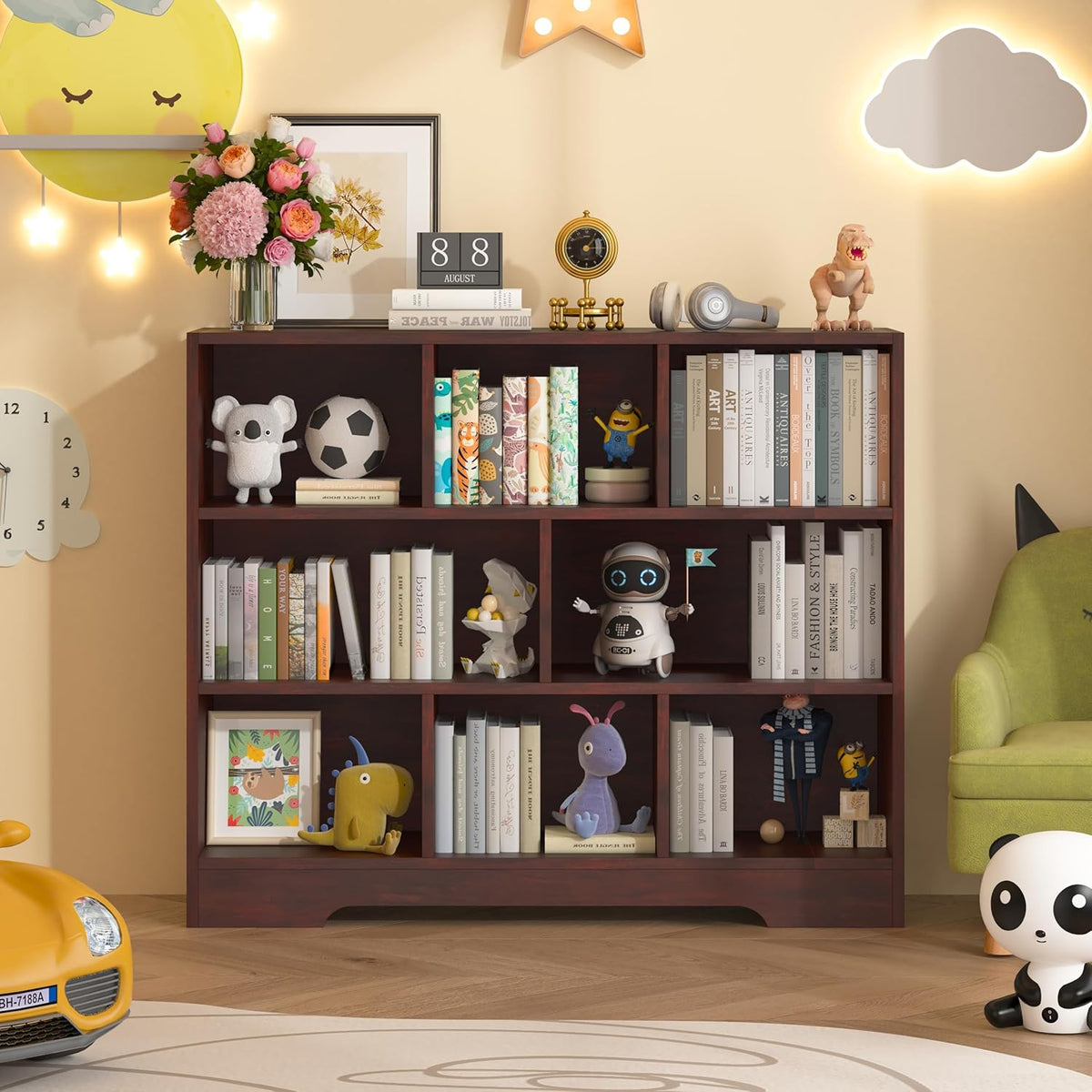 Book Shelf Set of 2, 8 Cubes Storage Organizer, 3-Tier Open Shelf Wooden Bookcase, Freestanding