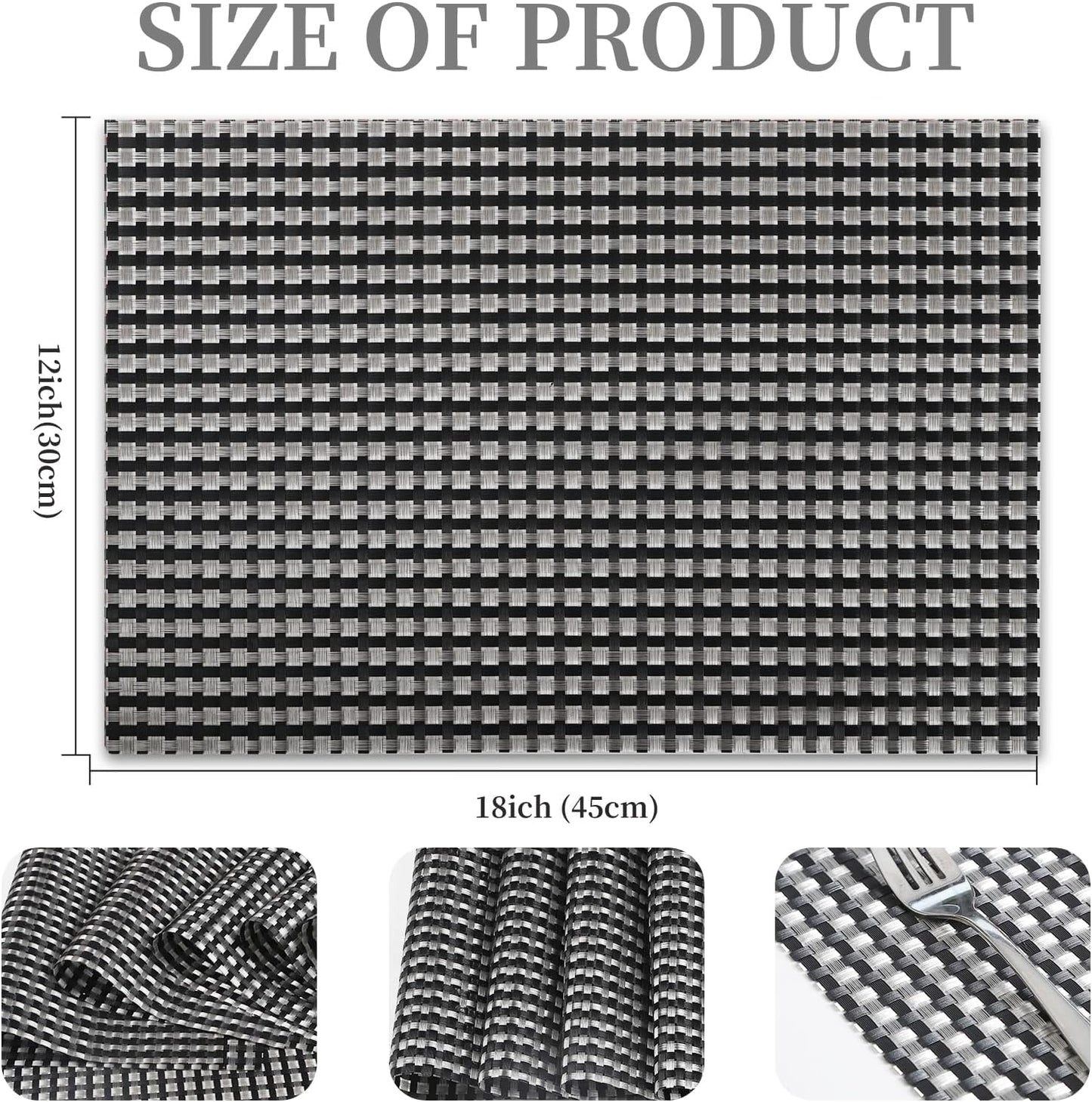 Vinyl Plastic Placemats Set of 6 Washable Heat Resistant Non-Slip Elegant Indoor Outdoor Kitchen