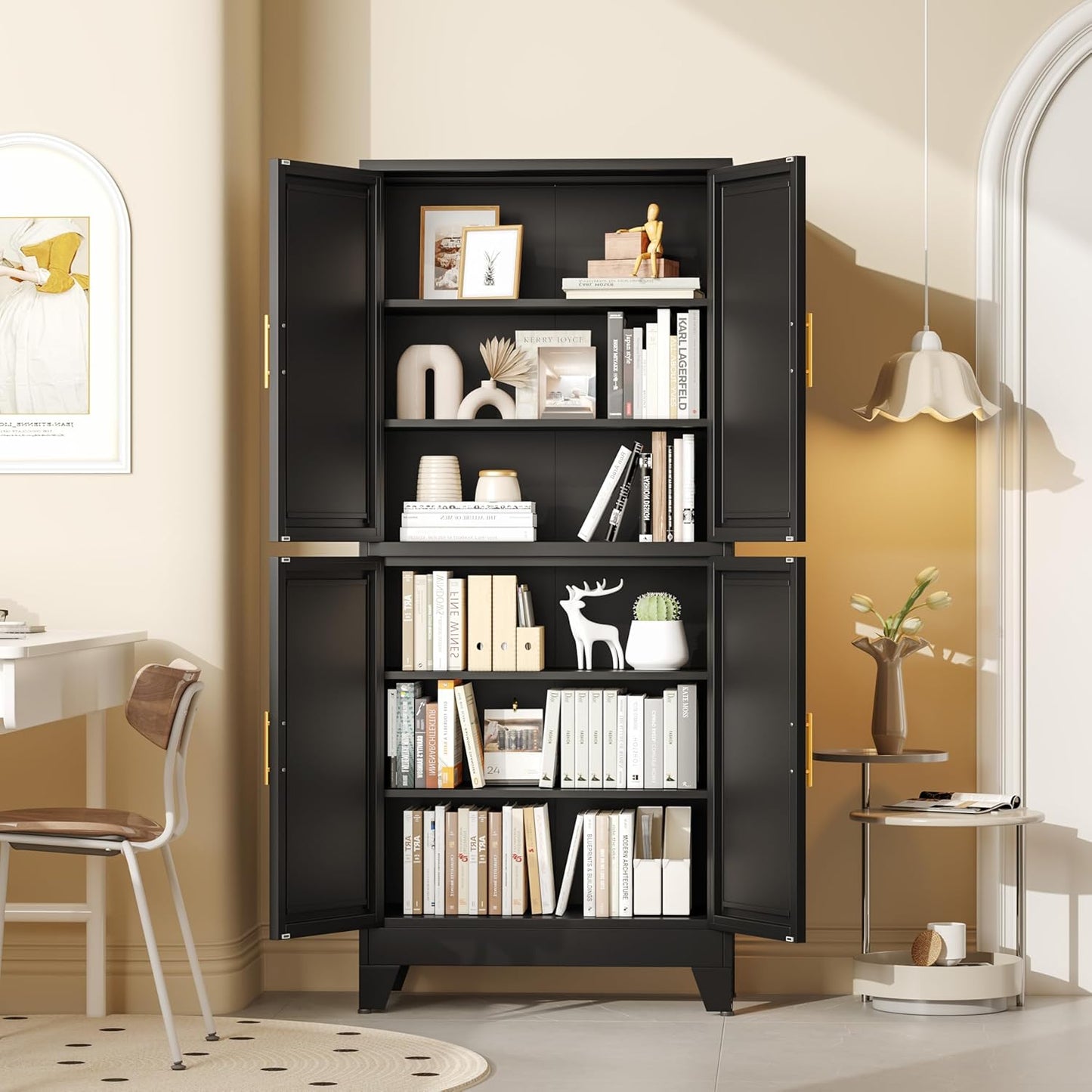 75.2" Tall Metal Pantry Cabinet, Storage Cabinets with 4 Door and 4 Adjustable Shelves, Black
