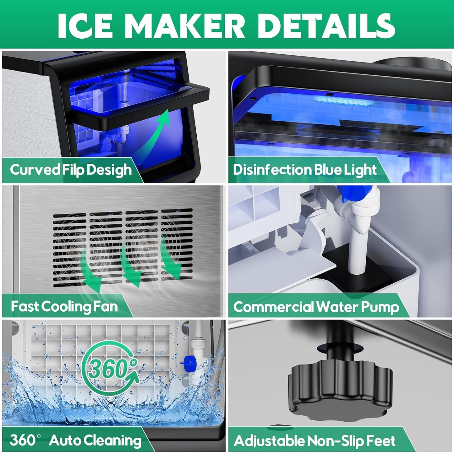 Commercial Ice Maker Machine 130Lbs/24H with 30Lbs Ice Capacity, 45Pcs Clear Ice Cubes Ready in