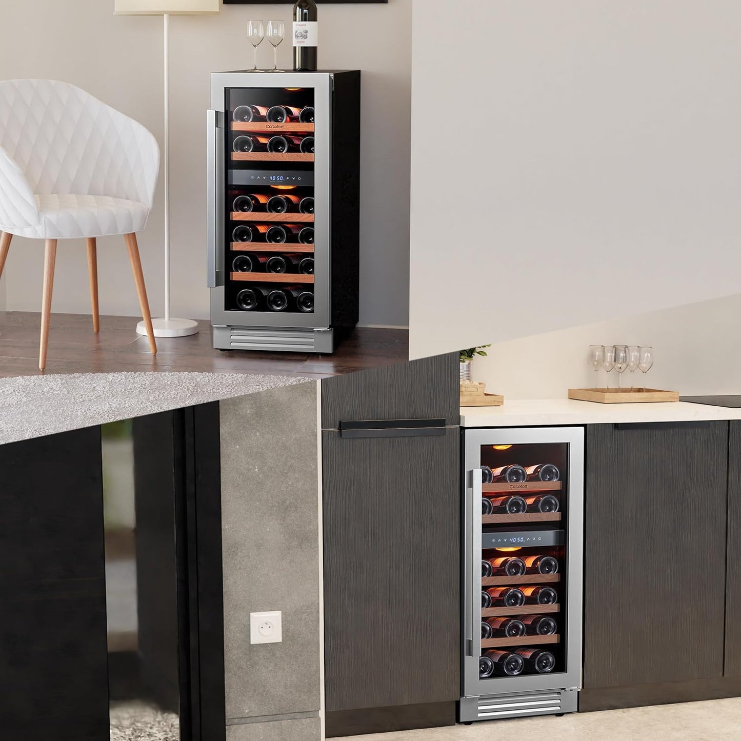 Ca'Lefort 15 Inch Wine Fridge, 28 Bottle Wine Cooler Refrigerator, 40-65°F Wine Refrigerator Glass