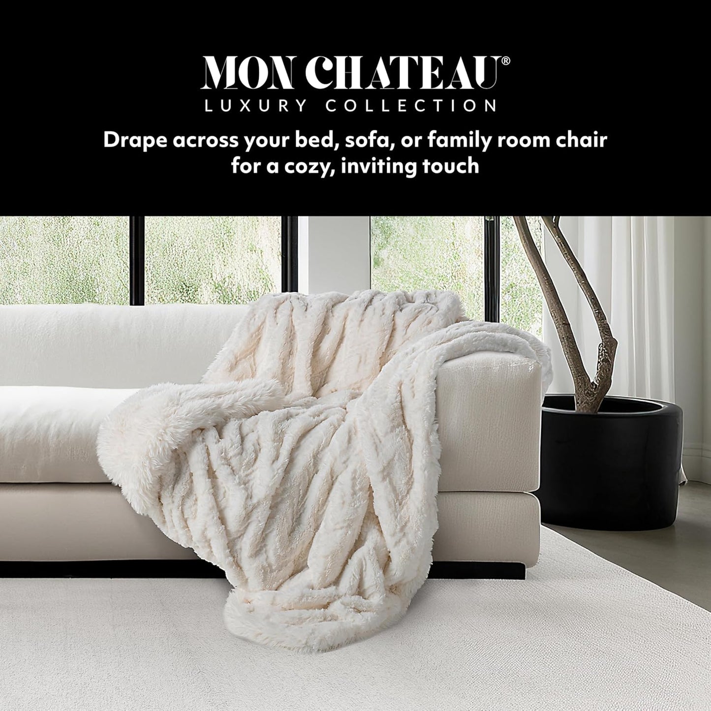 Mon Chateau Premium Reversible Queen Size Luxury Faux Fur Throw for Couch, Sofa, or Queen Size Bed