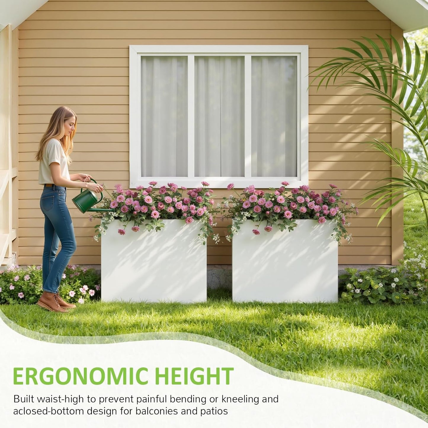 Planter Box Outdoor 38"W x 10.2"D x 30"H- Tall Rectangular Planters for Outdoor Patio/Porch