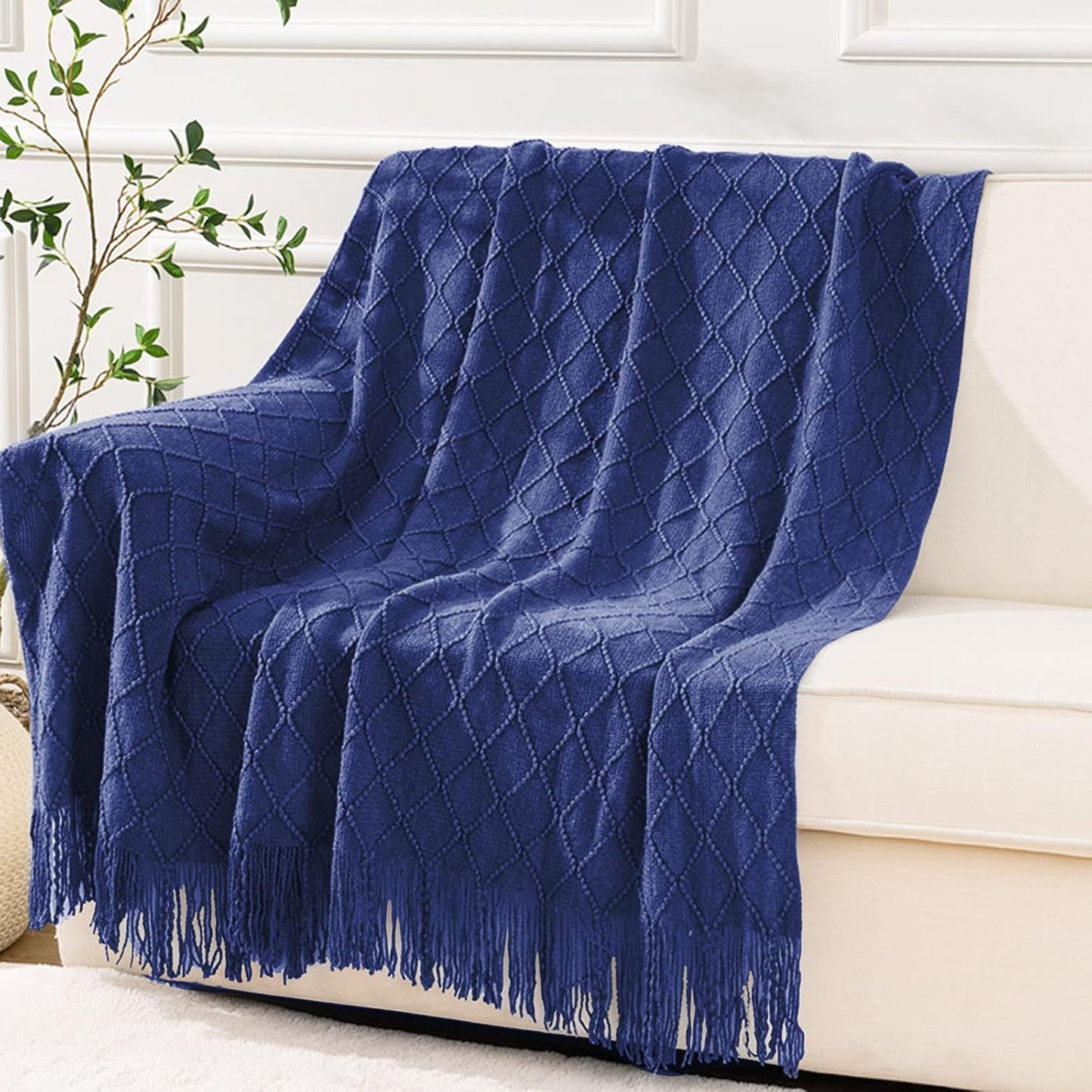 inhand Navy Blue Throw Blanket for Couch and Bed, Soft Living Room Home Decor Knitted Blanket with