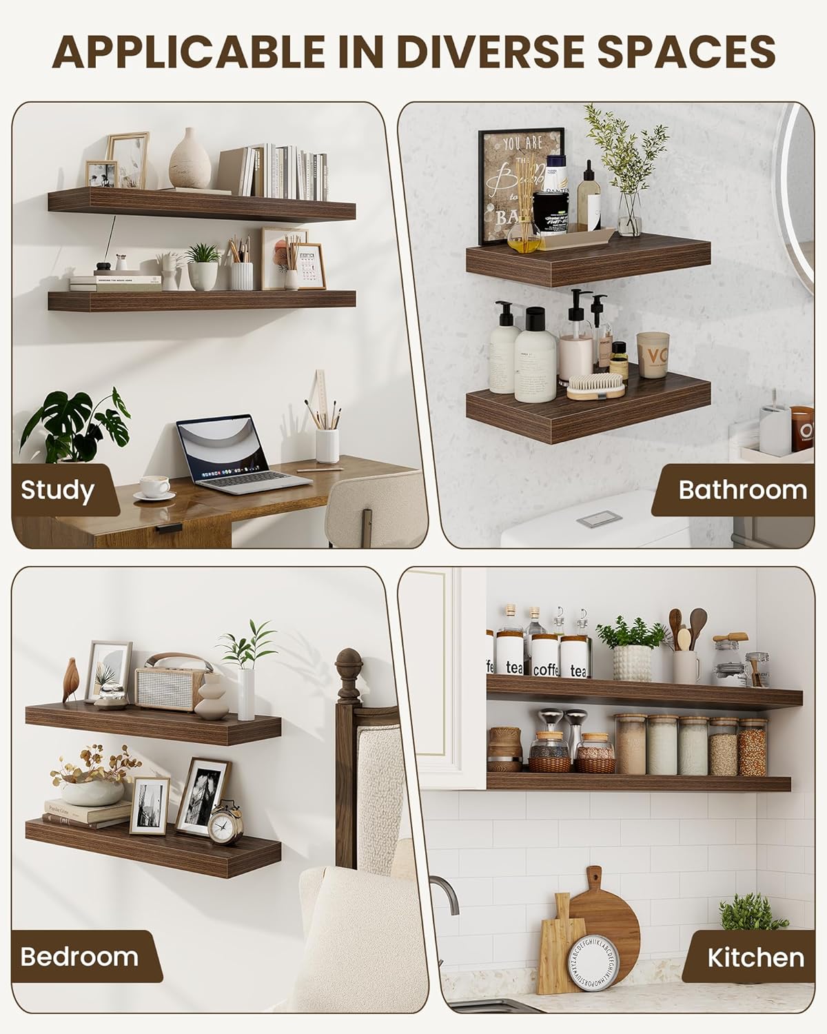 Marsmiles 31.5" Floating Shelves for Wall, Wooden Shelves with Invisible Brackets Set of 2, Rustic