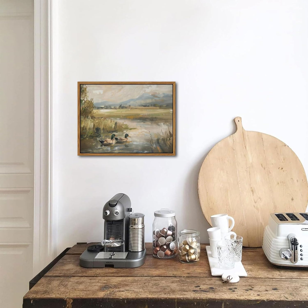 Floating Framed Canvas Wall Art, Vintage Mallard Duck Oil Paintings Print, Countryside Art Wildlife