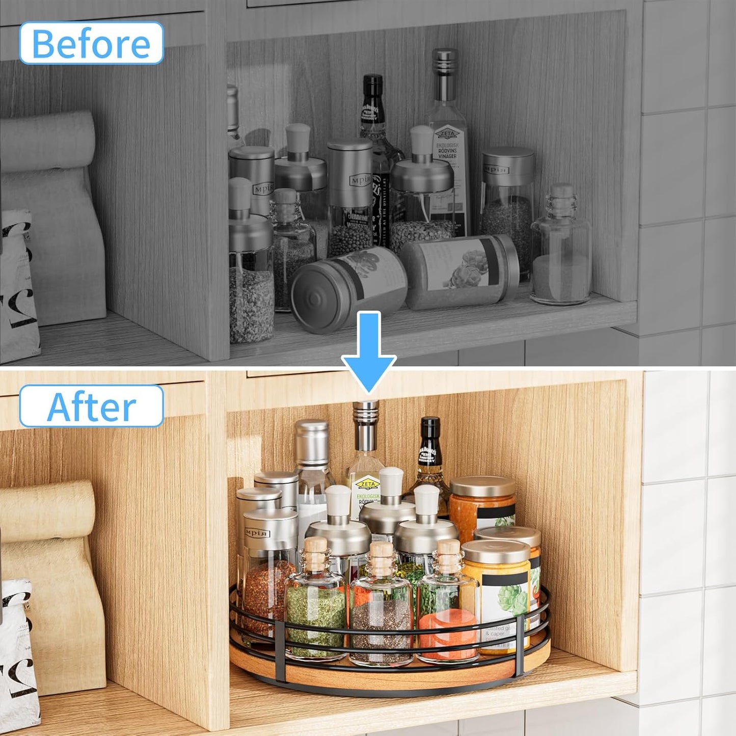 12" Lazy Susan Turntable Organizer - Oak Wood Lazy Susan for Cabinet Kitchen Countertop Dining