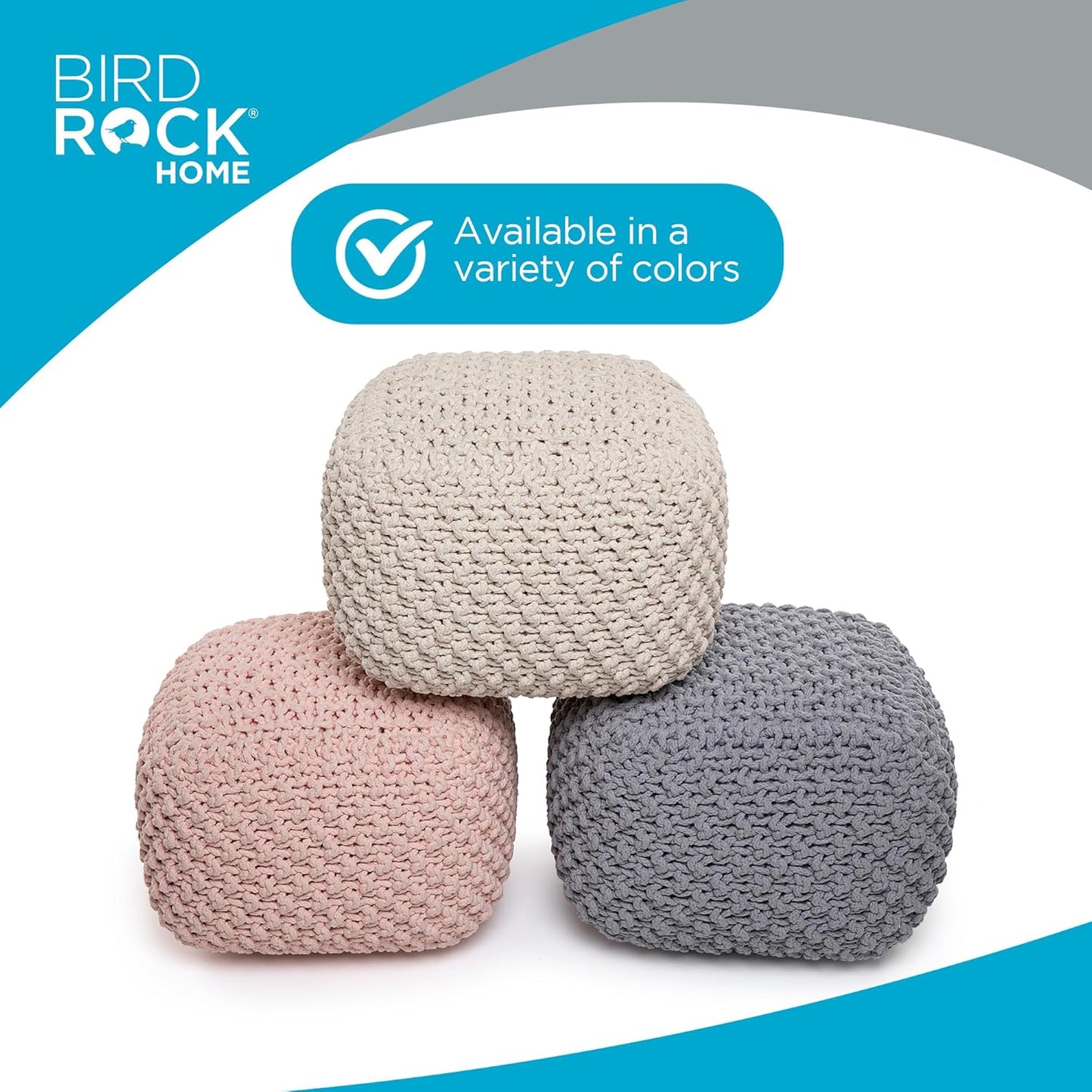 BIRDROCK HOME Square Pouf Ottoman | Cotton Braided Foot Stool with Bean Bag Filling | Boho Foot