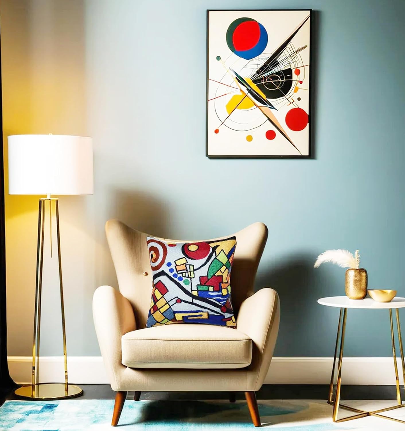 Kandinsky Decorative Pillow Cover Coastal Hand Embroidered Abstract Toss Pillows Farmhouse Chair