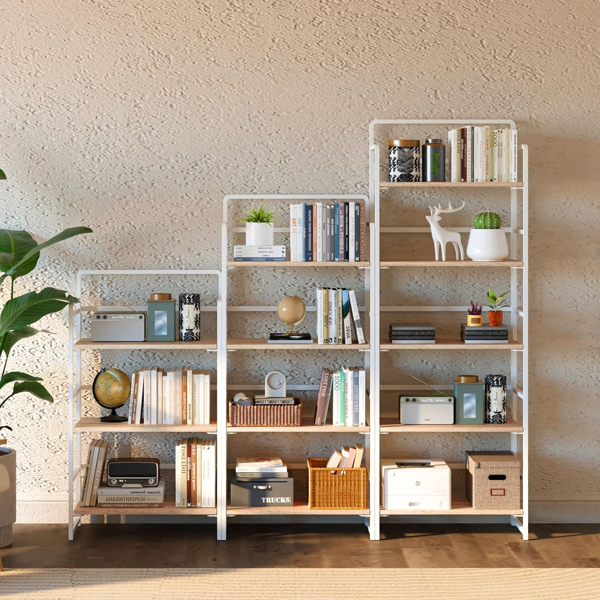 4NM No Assembly Foldable Bookshelf, 4-Shelf Collapsible Bookcase Storage for Small Spaces, 54" H