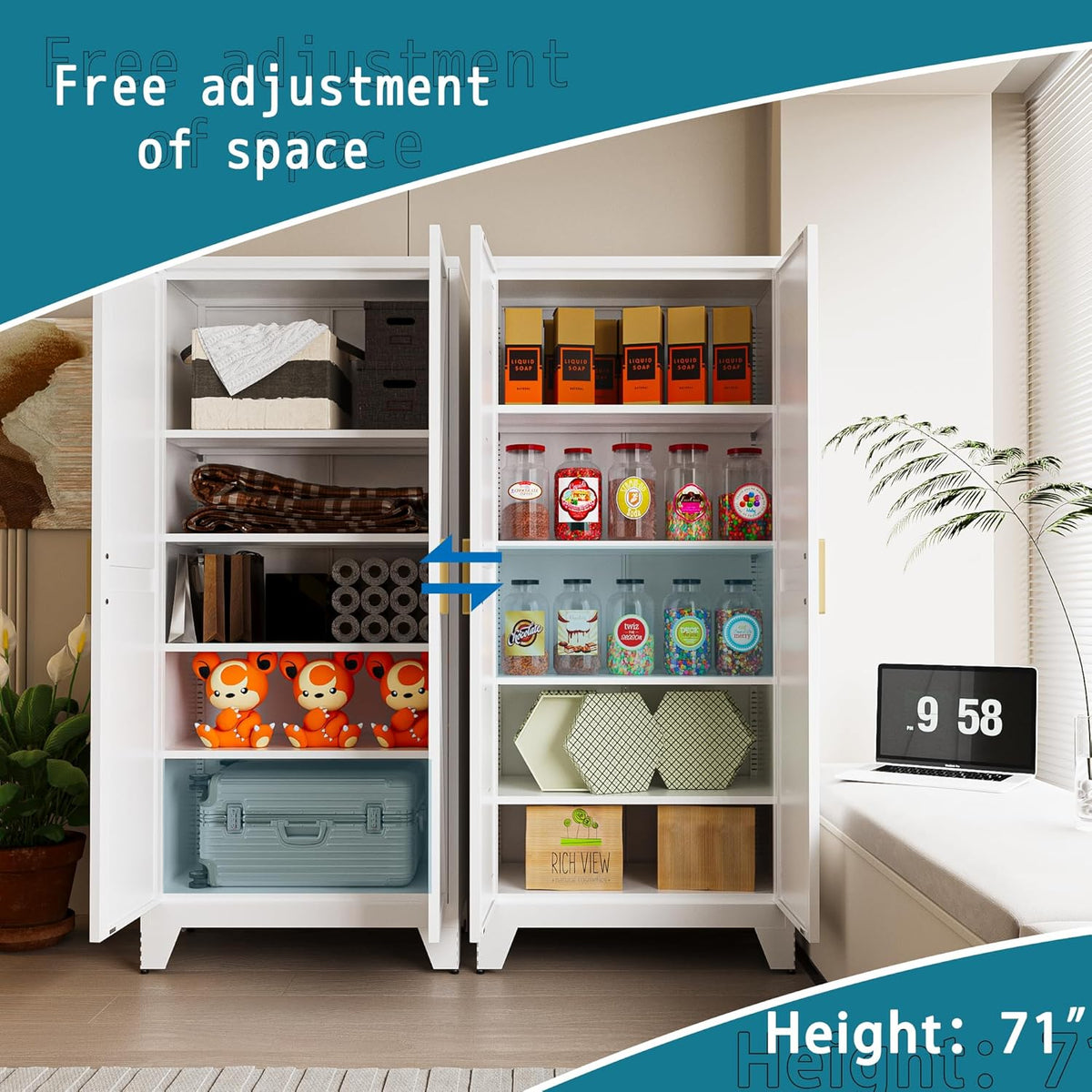 71'' Farmhouse Metal Storage Cabinet with Barn Doors,Steel File Cabinet for Home Office,Kitchen