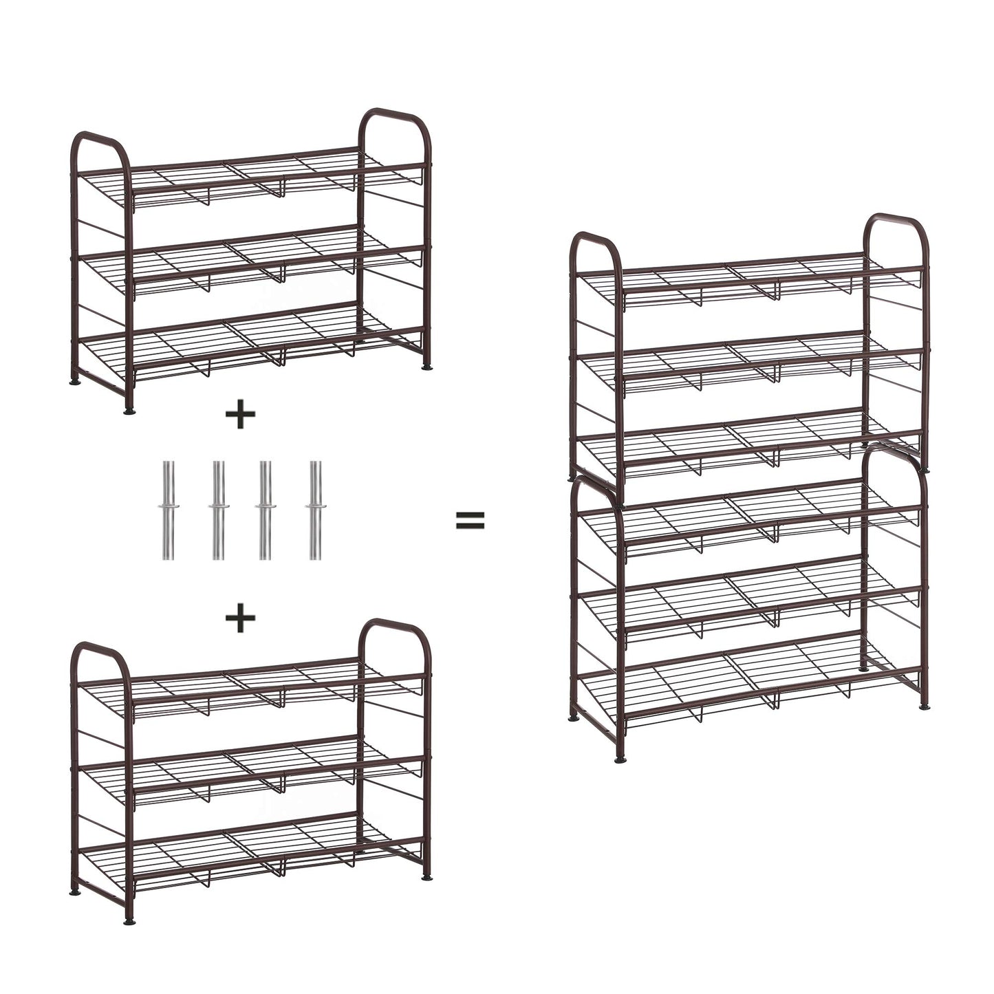SONGMICS 3-Tier Stackable Metal Shoe Rack, Holds Up to 12 Pairs of Shoes