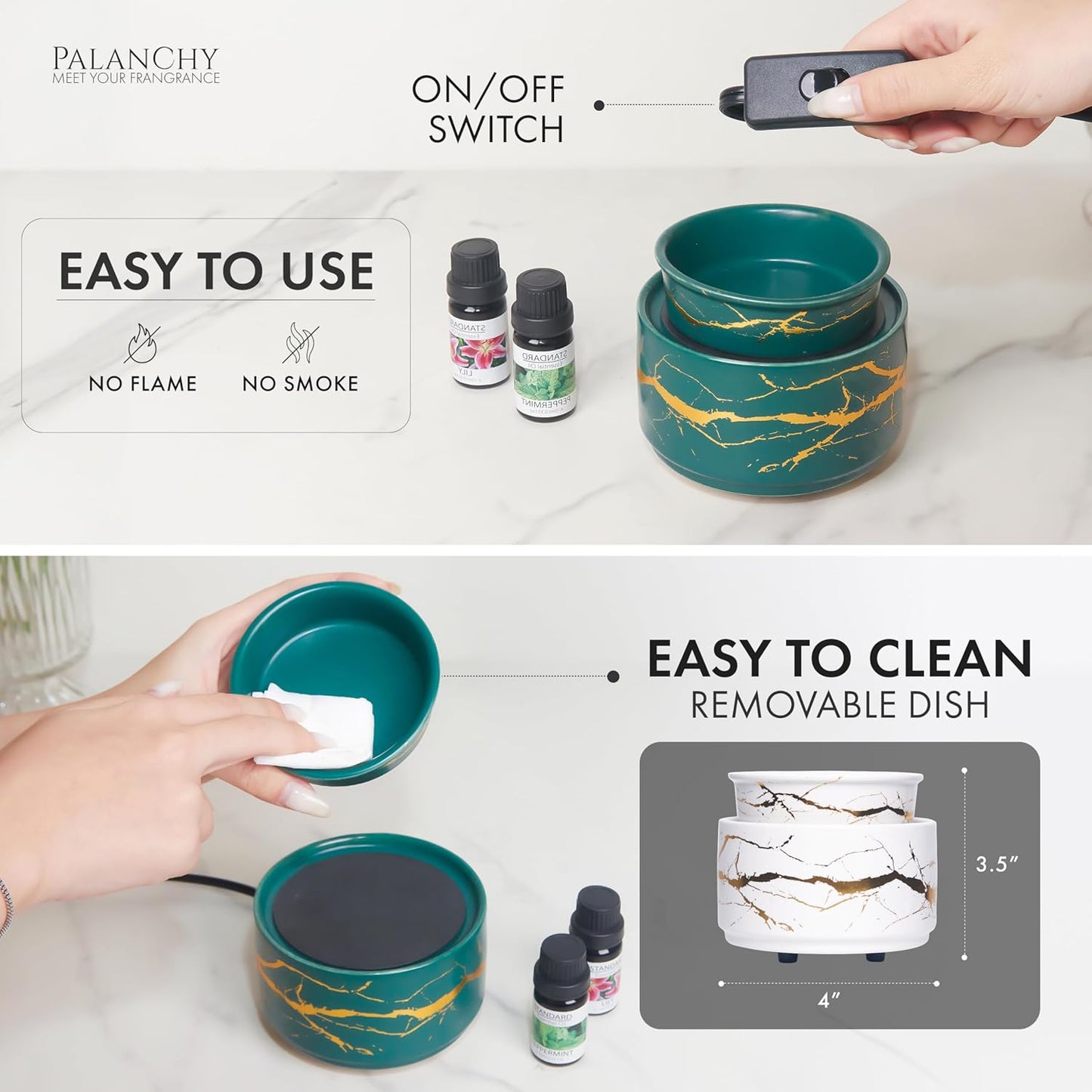 PALANCHY Wax Melt Warmer Ceramic 2-in-1 Oil Burner Electric Candle Wax Warmer Burner Melter