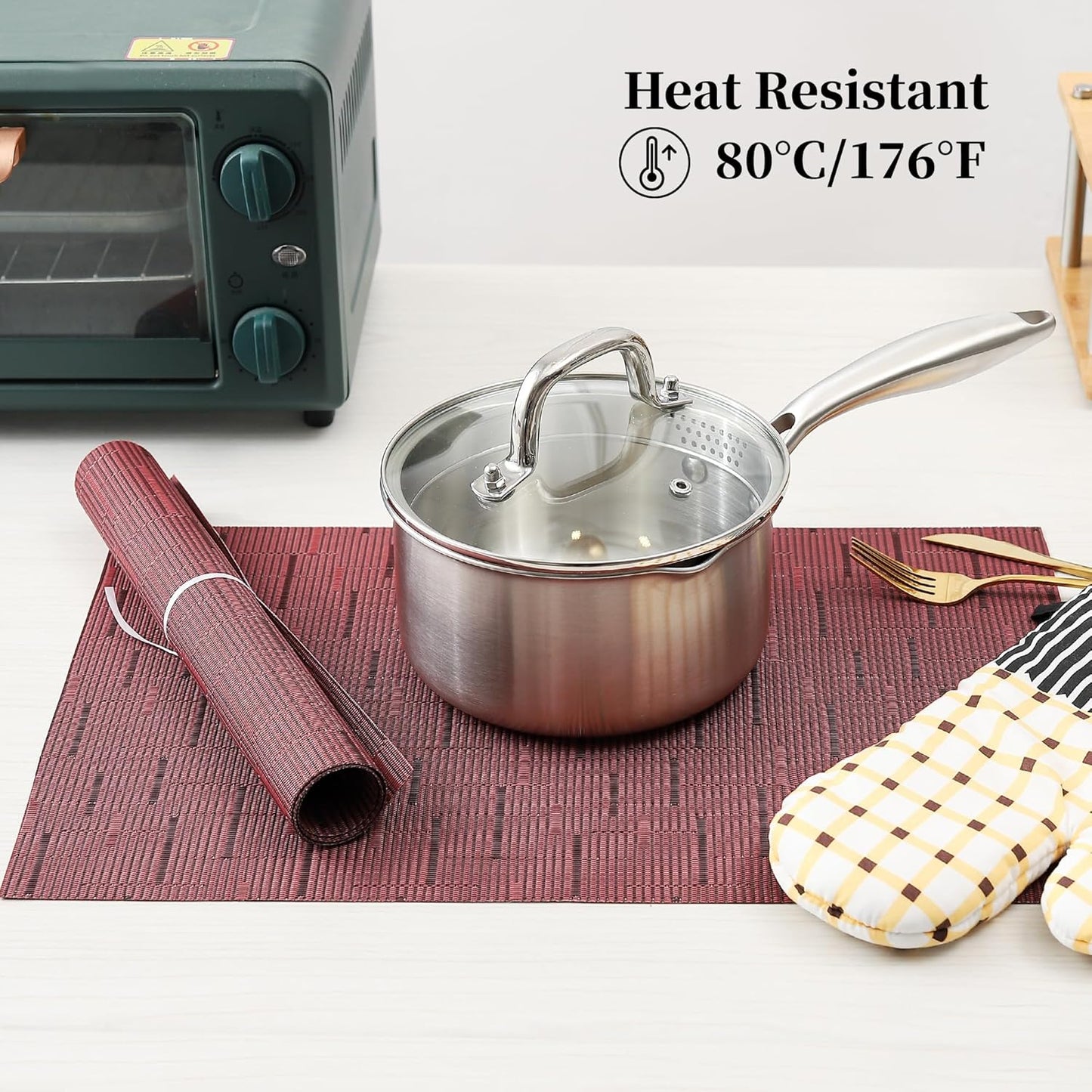 Leetaltree Burgundy Placemats Set of 8 - Heat Resistant Non-Slip Place mats for Dining Table