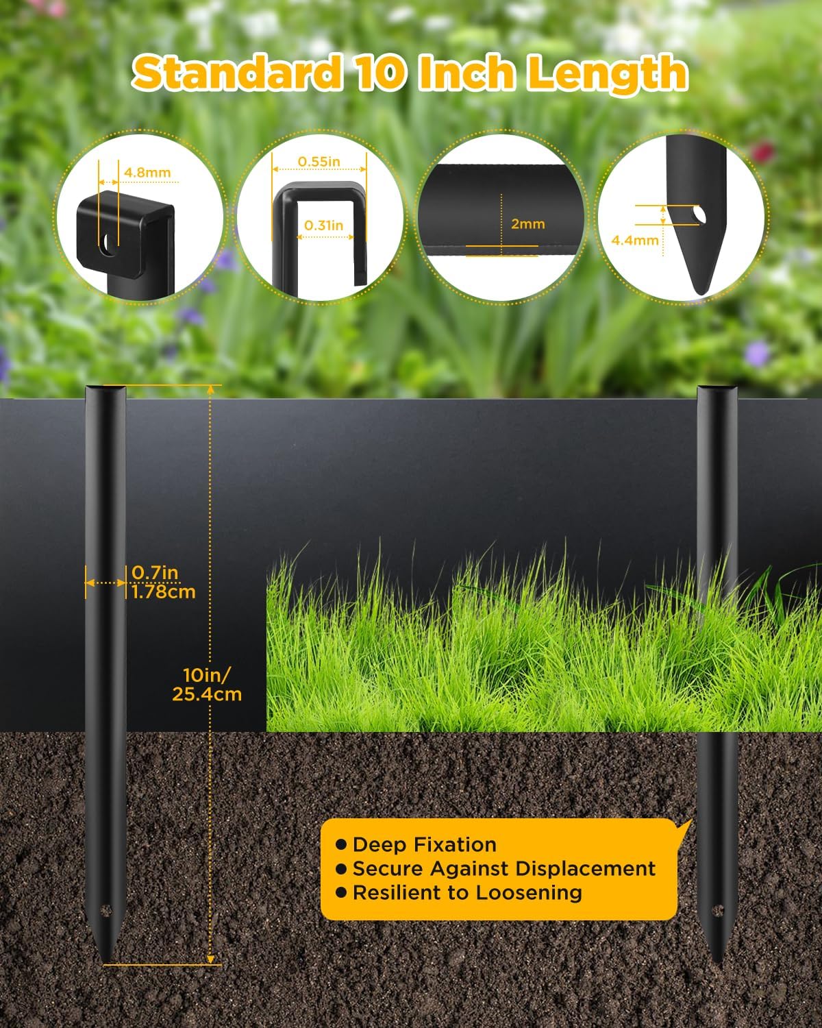 Landscape Edging Metal Stakes - 20 Pcs, 10 Inch Garden Landscape Stakes, High Carbon Steel