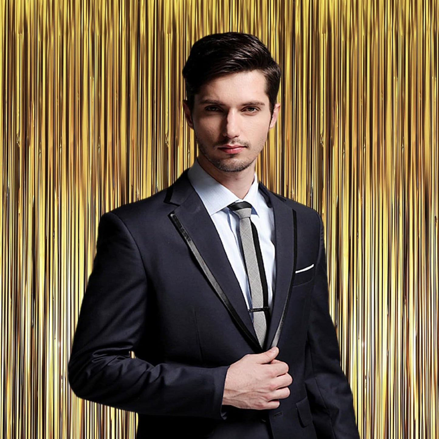 3 Pack 3.3 x 8.2 ft Matte Gold Foil Fringe Backdrop Curtains, Tinsel Streamers Party Decorations