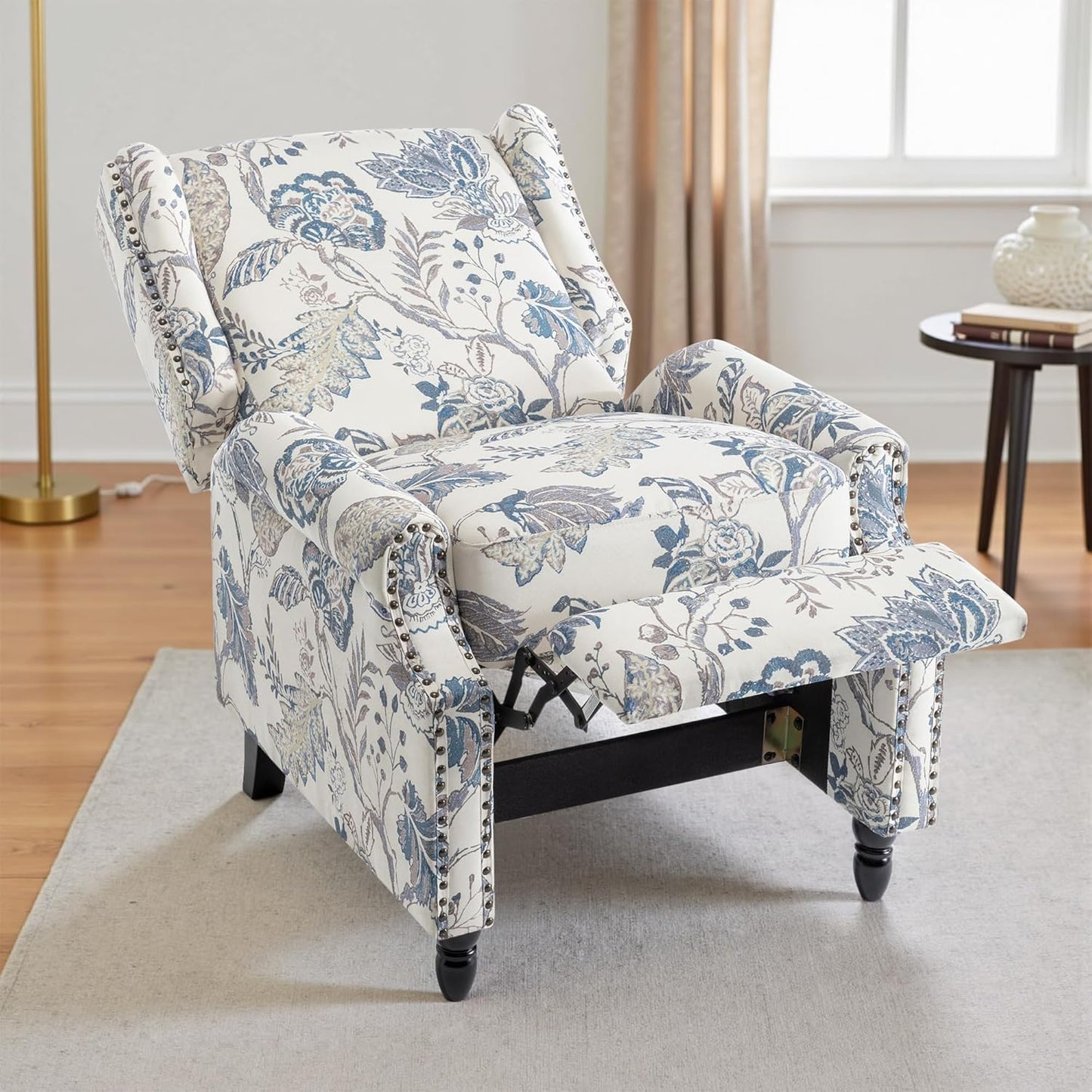 UIXE Floral Pushback Recliner Chairs Set of 2, Fabric Upholstered Armchair Push Back Accent Chair