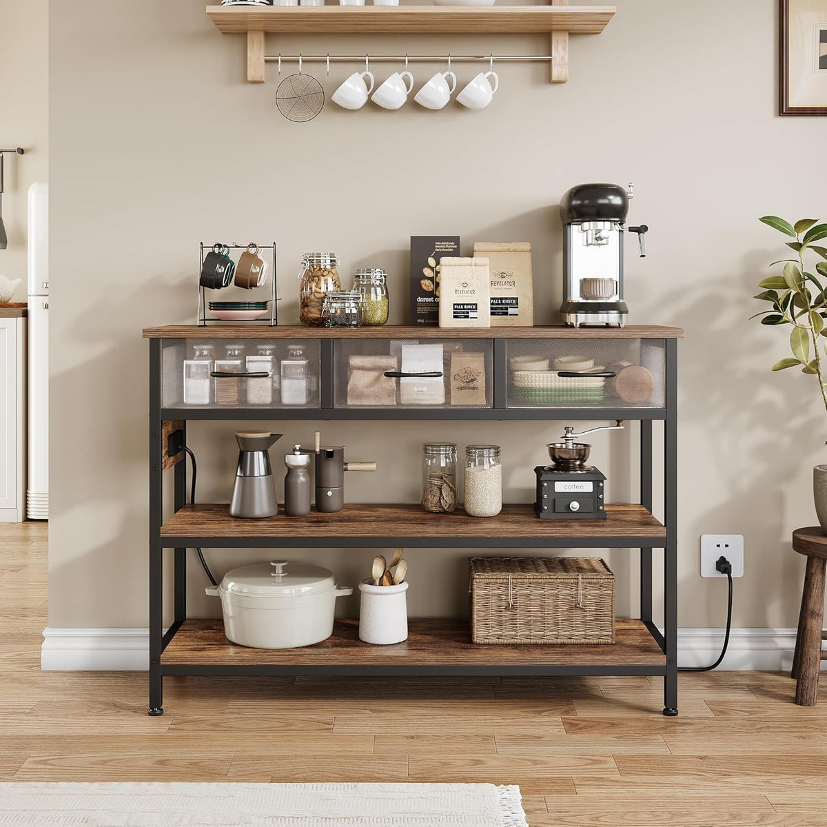 Lulive 2 Pack Entryway Tables with Power Outlets, Console Table with 3 Fabric Drawers, Sofa Table
