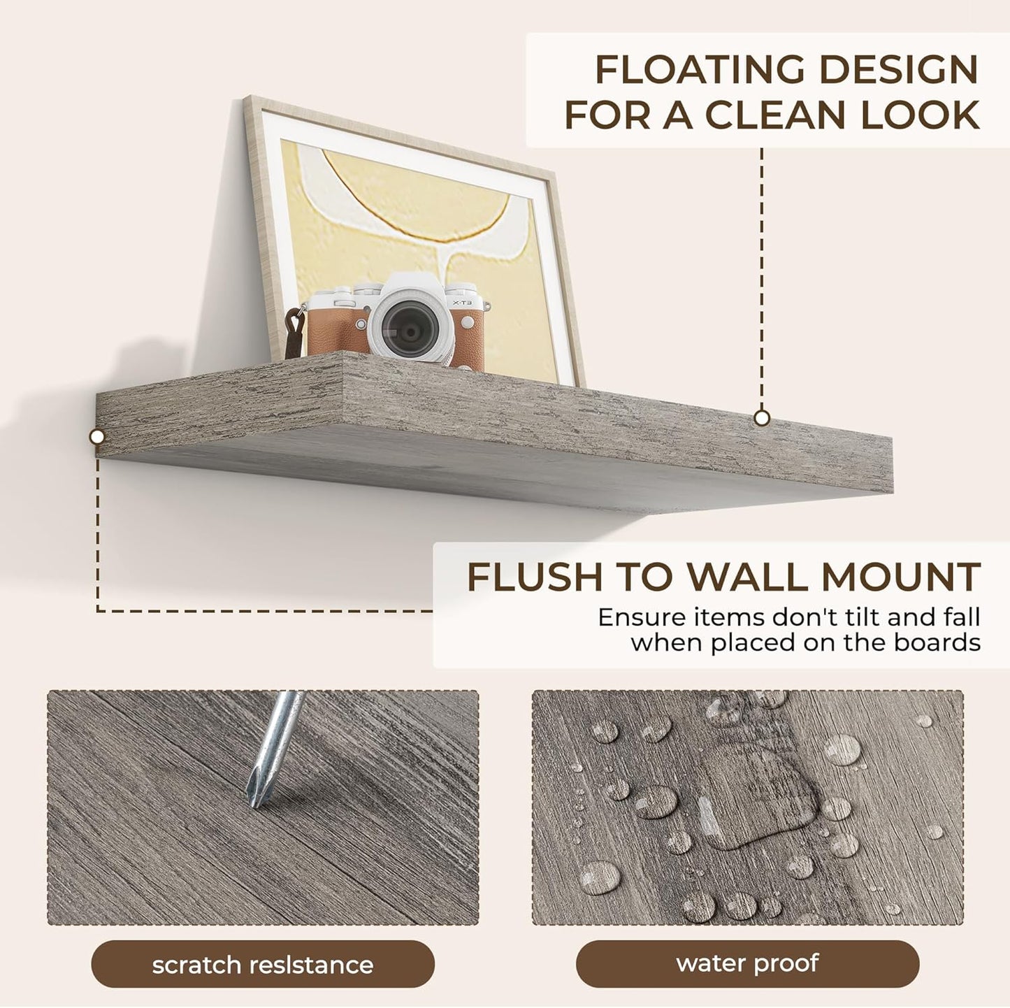 RICHFOCUS 24Inch Floating Shelves for Wall 2 Pack Shelves for Bedroom|Kitchen|Bathroom Wall Mounted