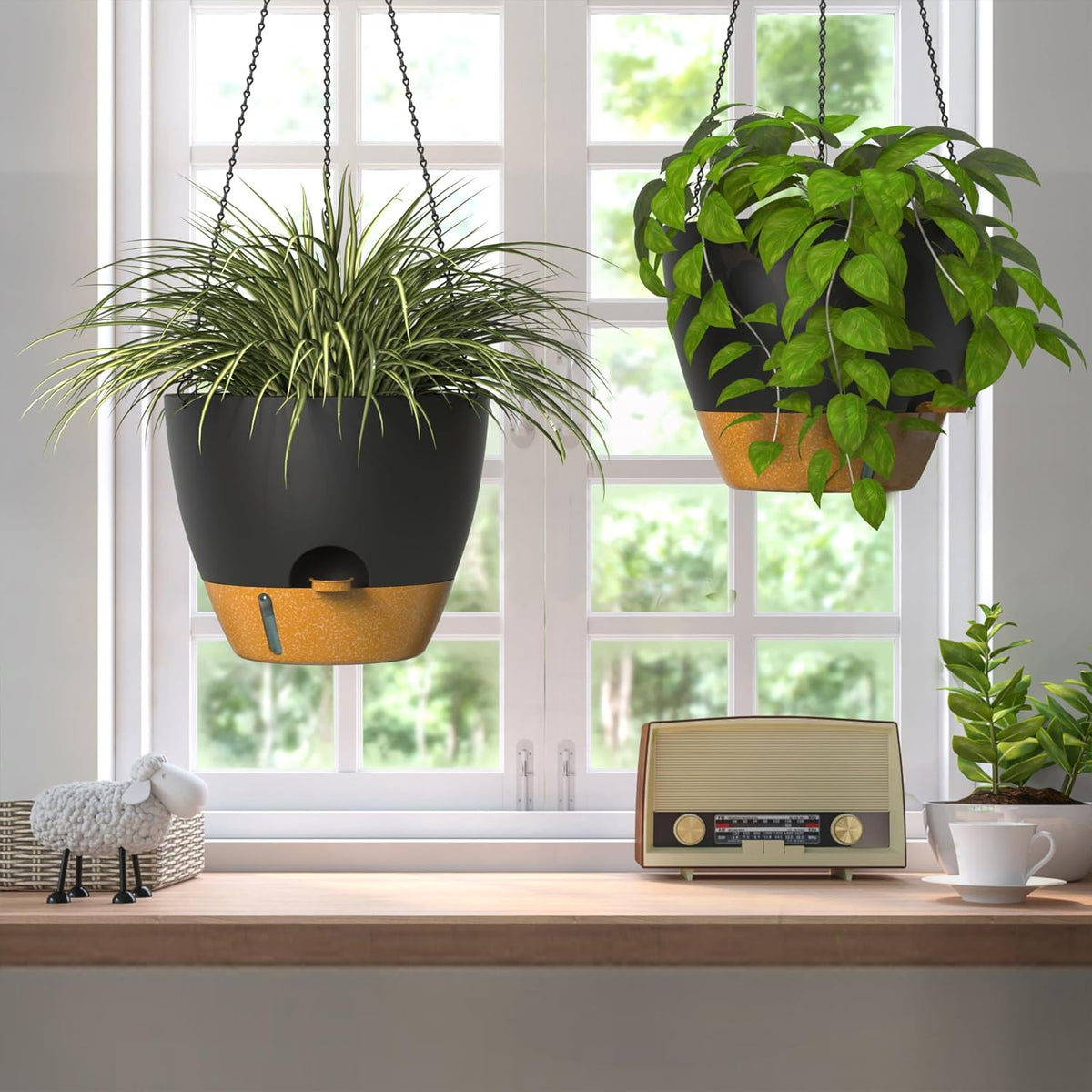 ZMTECH 12 Inch Hanging Planters for Indoor Outdoor Plants, 2 Pack Self Watering Hanging Plant Pots