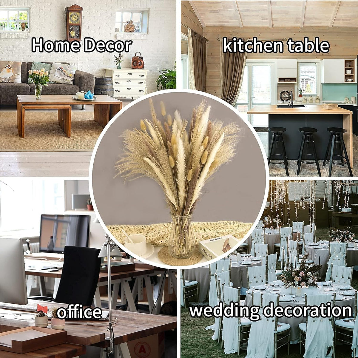 65PCS Pampas Grass Decor, Including pompas Floral, Reed Dried Grass and Bunny Tails Dried Flowers