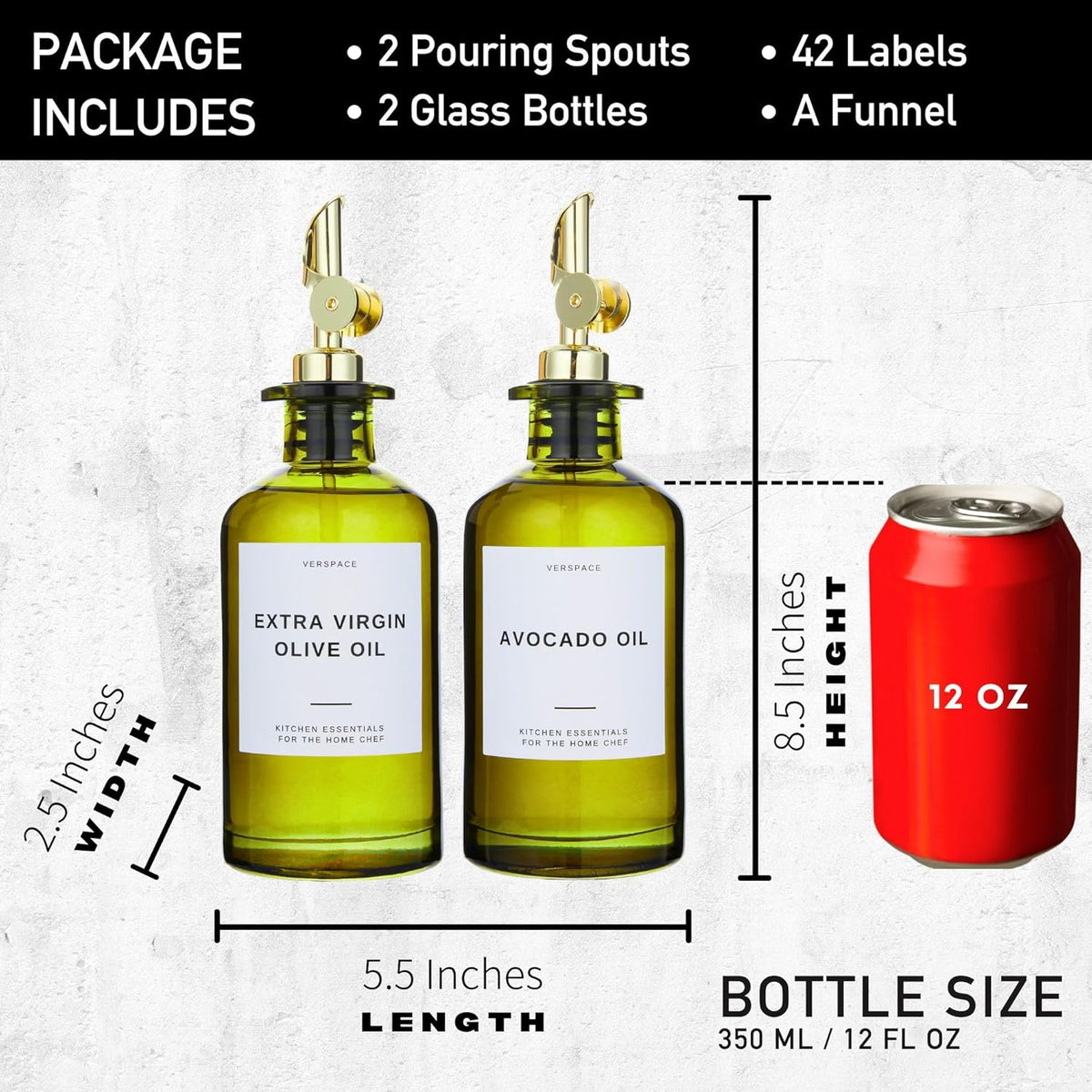 Green Glass Olive Oil Dispenser Bottle For Kitchen By Verpsace,Avocado Oil Dispenser Set, Modern