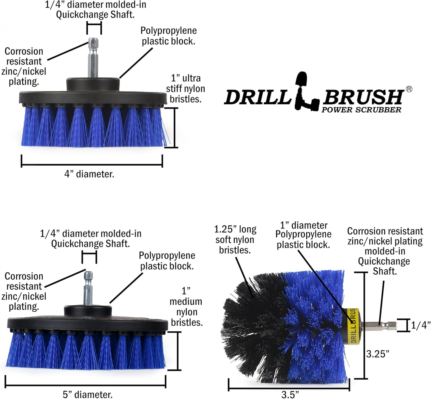 Pool Accessories - Cleaning Supplies - Drill Brush - 5 Piece Spin Brush Pool Cleaning Kit - Pool