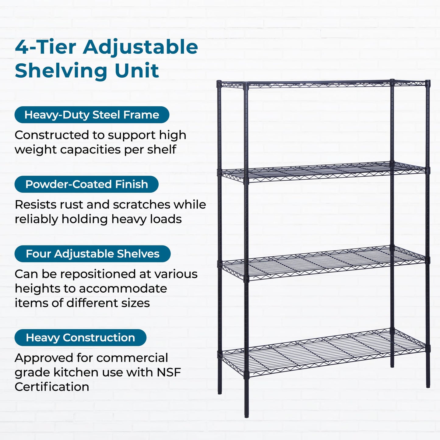 Honey-Can-Do 4-Tier Heavy Duty Extra-Wide Adjustable Shelving Unit, 350-lb Per Shelf Metal Storage