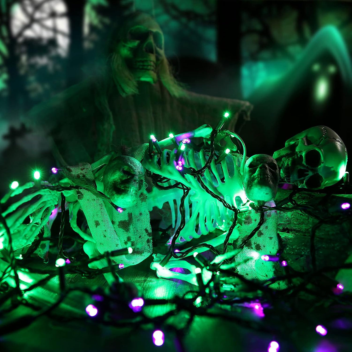 Brizled Purple & Green Halloween Lights, 33ft 100 LED Halloween String Lights 5mm Wide Angle String