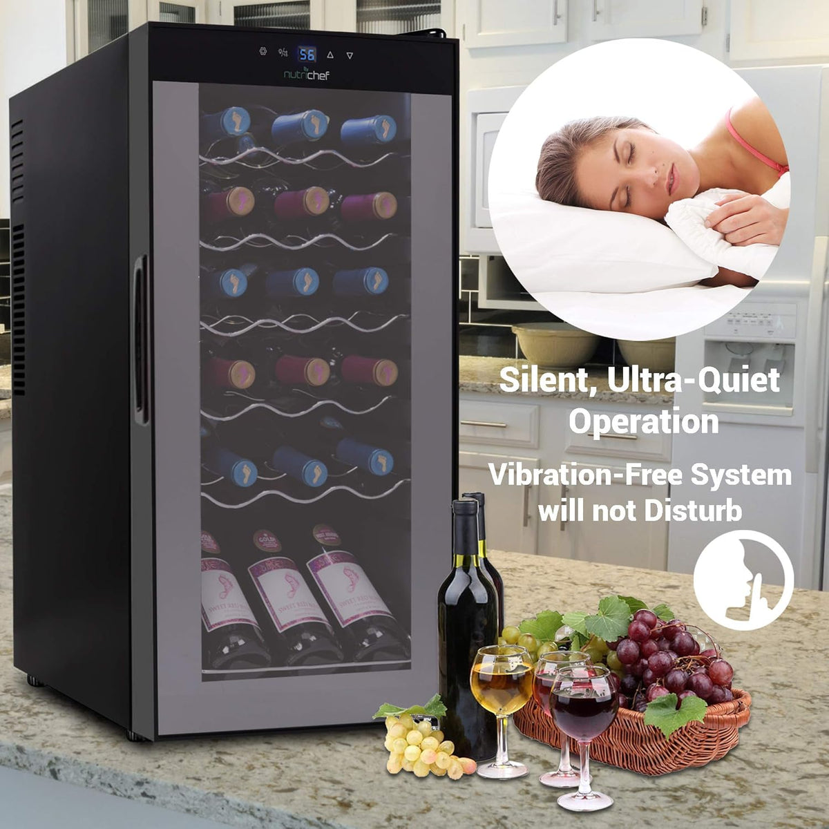Nutrichef 18 Bottle Slim Wine Fridge | Red & White Wine Chiller | Adjustable Temperature Control