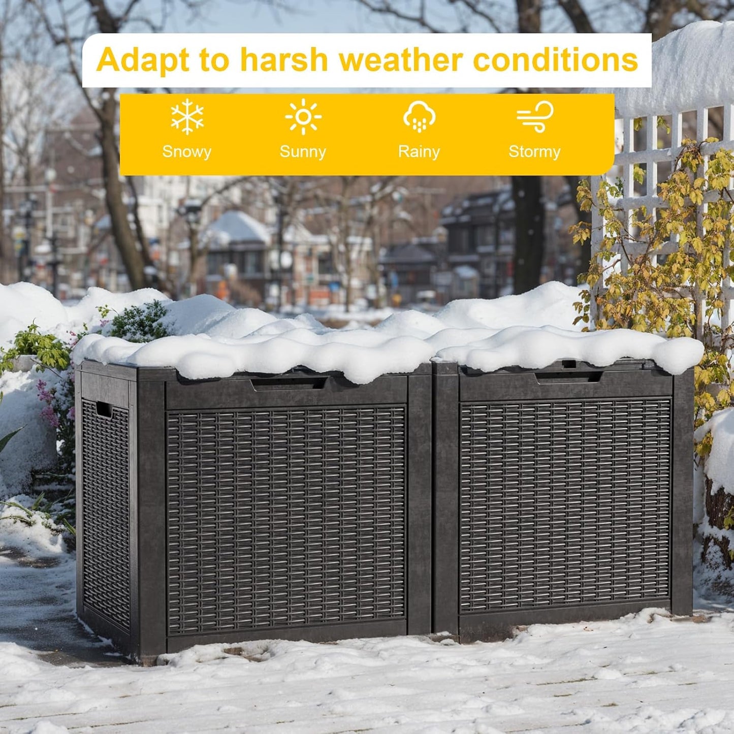 30 Gallon Wicker Pattern Resin Deck Box, Lockable Patio Outdoor Storage Box for Furniture, Garden