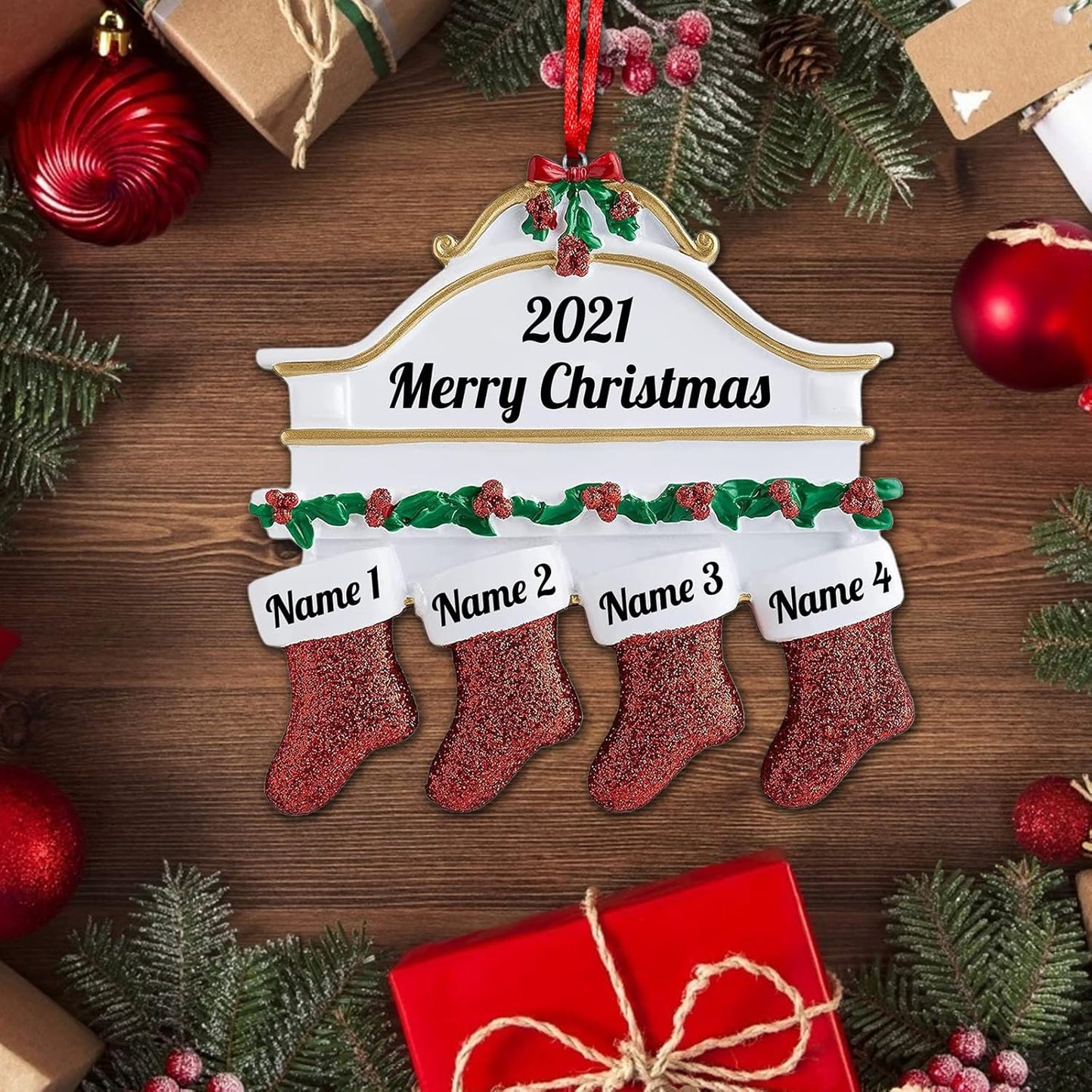 Personalized Christmas Ornaments Family of 2,3,4,5,6,7,8 Custom Christmas Stocking Ornaments with