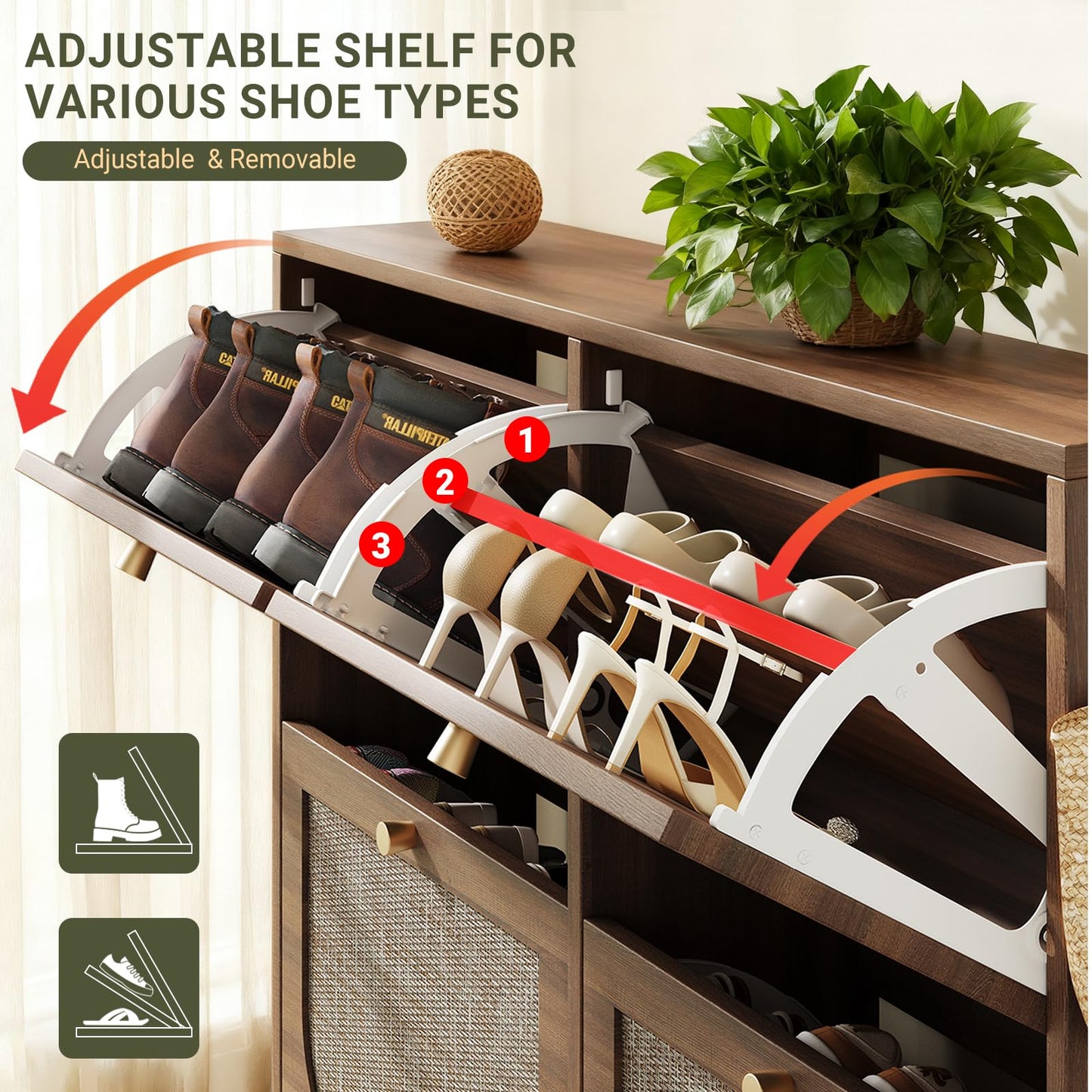 Nicetree Freestanding Ultra Slim Arched Accent Entryway Shoe Storage - 4 Flip Drawers & 3-Tier