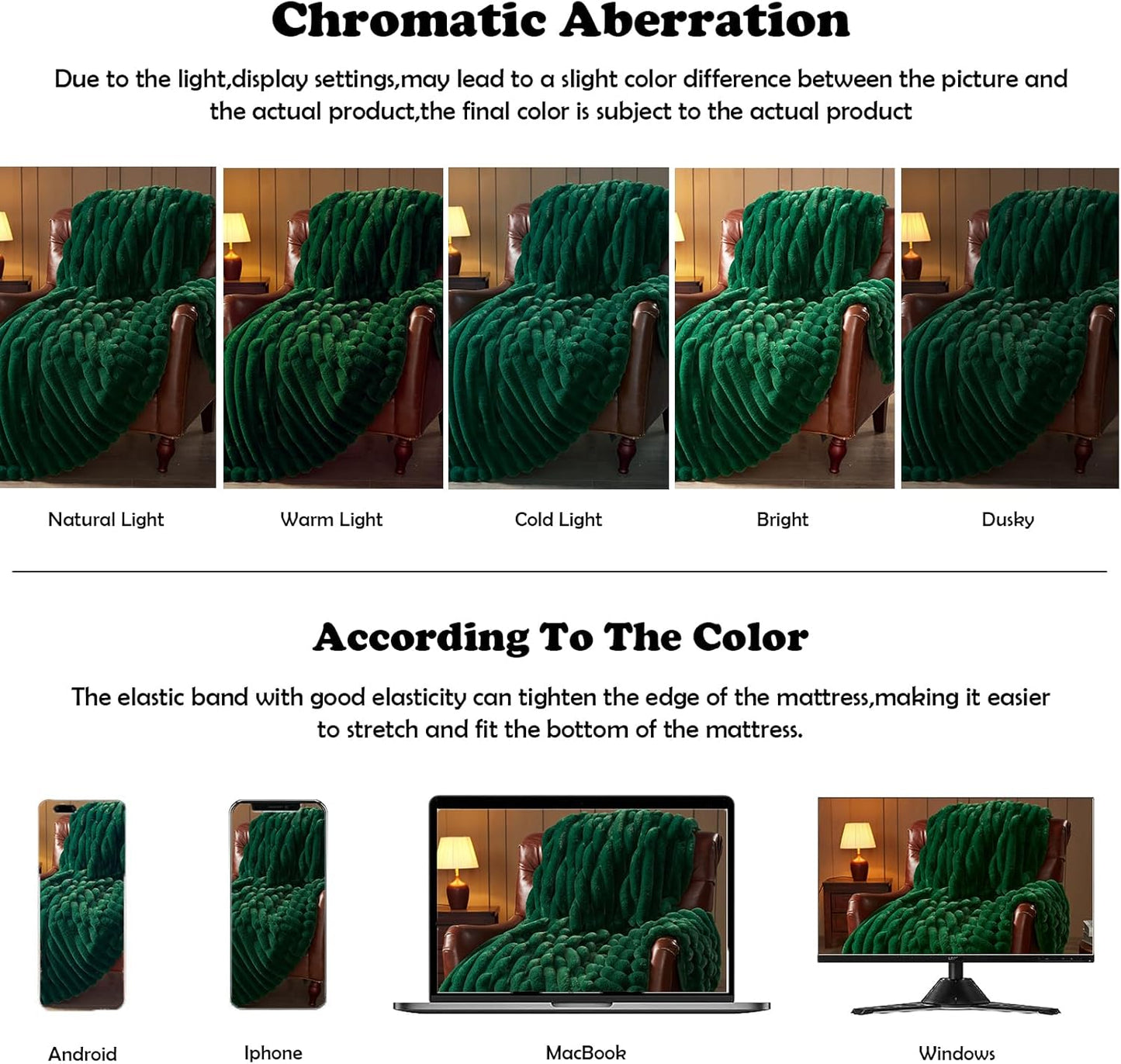 NEWCOSPLAY Faux Fur Throw Blanket Dark Green 3D Ribbed Plush Thick Warm Blanket for Couch Sofa Bed