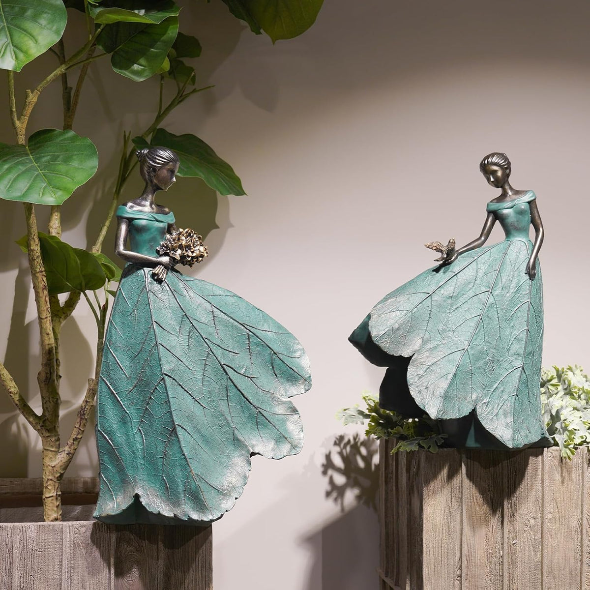 Guichifun Fairy Statue Collection Home Decoration - Leaf Angel Girls Resin Home Decor for Outside