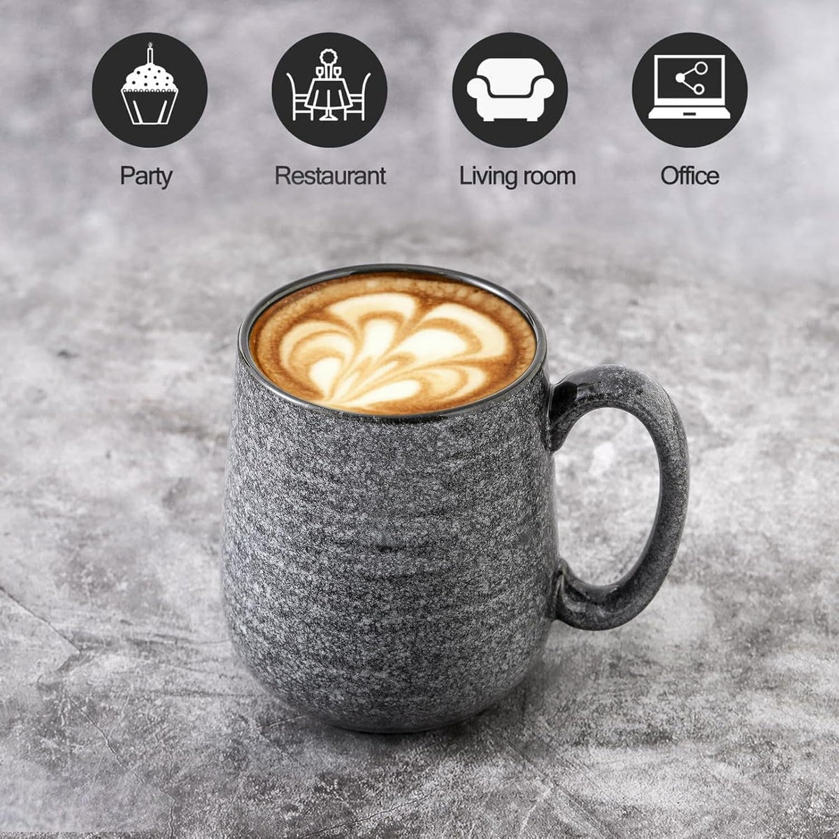 Hasense Dark Grey Coffee Mugs Set of 4, 12oz Ceramic Coffee Cups, Latte Mug with Large Handle for