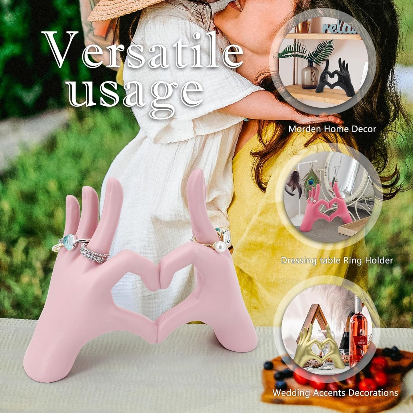 Accessoryway Pink Heart Hands Sculpture Decor - Valentines Day Decorations for Living Room