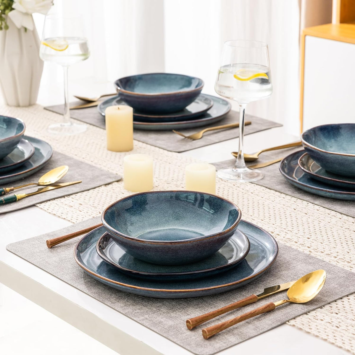 AmorArc Ceramic Dinnerware Sets,Handmade Reactive Glaze Stoneware Plates and Bowls Set,Highly
