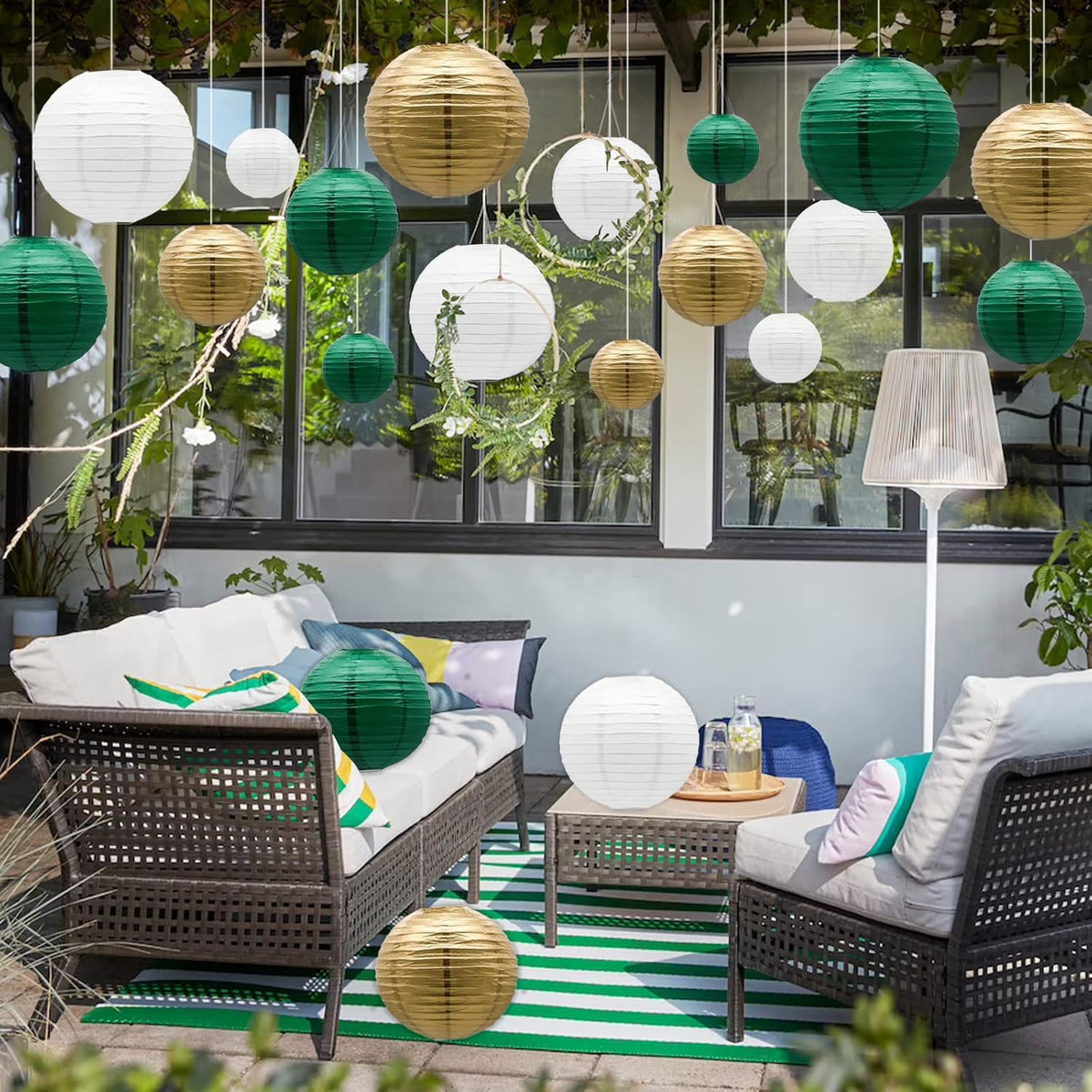 ADLKGG Green Gold Paper Lanterns Party Decorations, Round Hanging Lantern for St. Patrick's Day