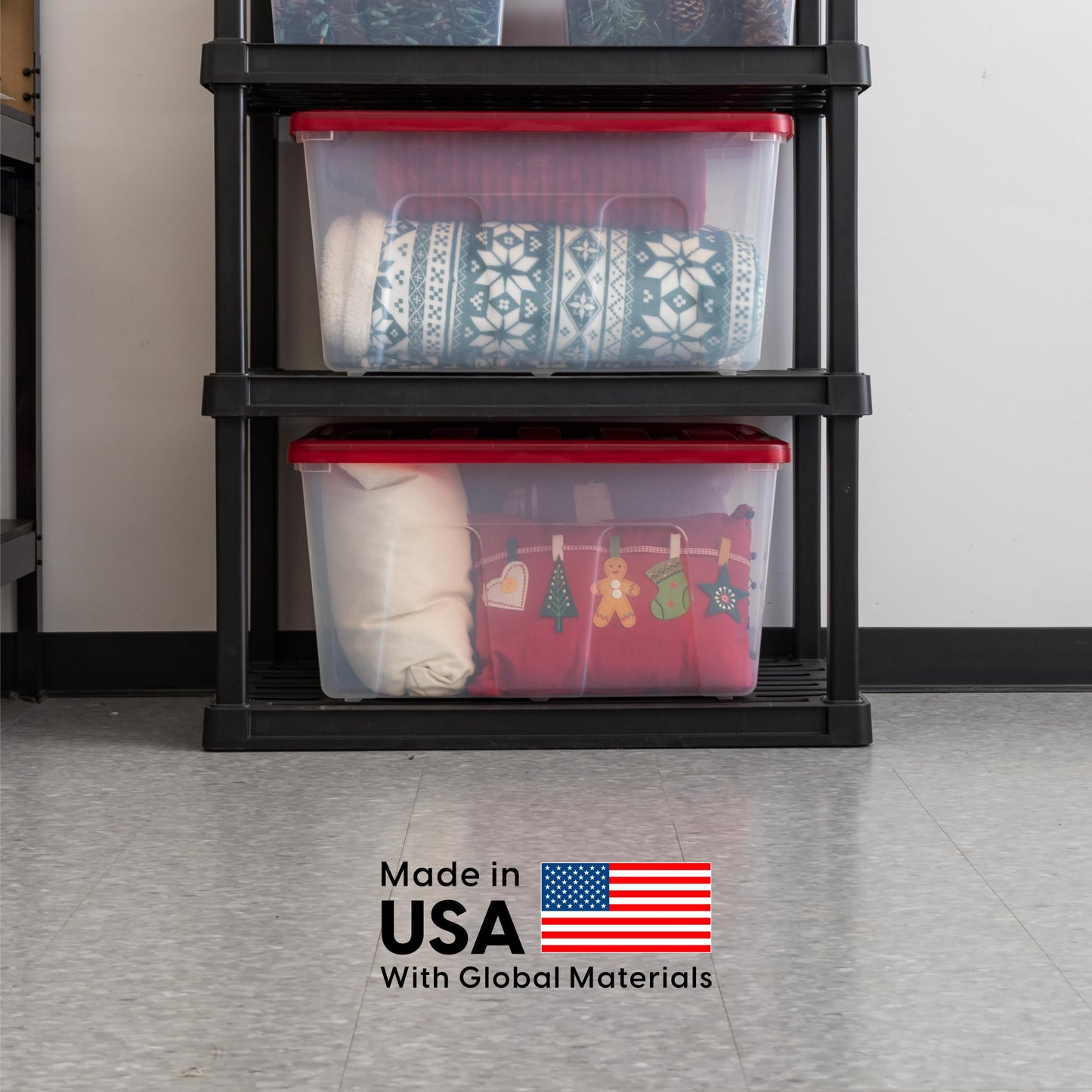 IRIS USA 2-Pack, 94 Qt. Holiday Storage Bin with Lids, Red