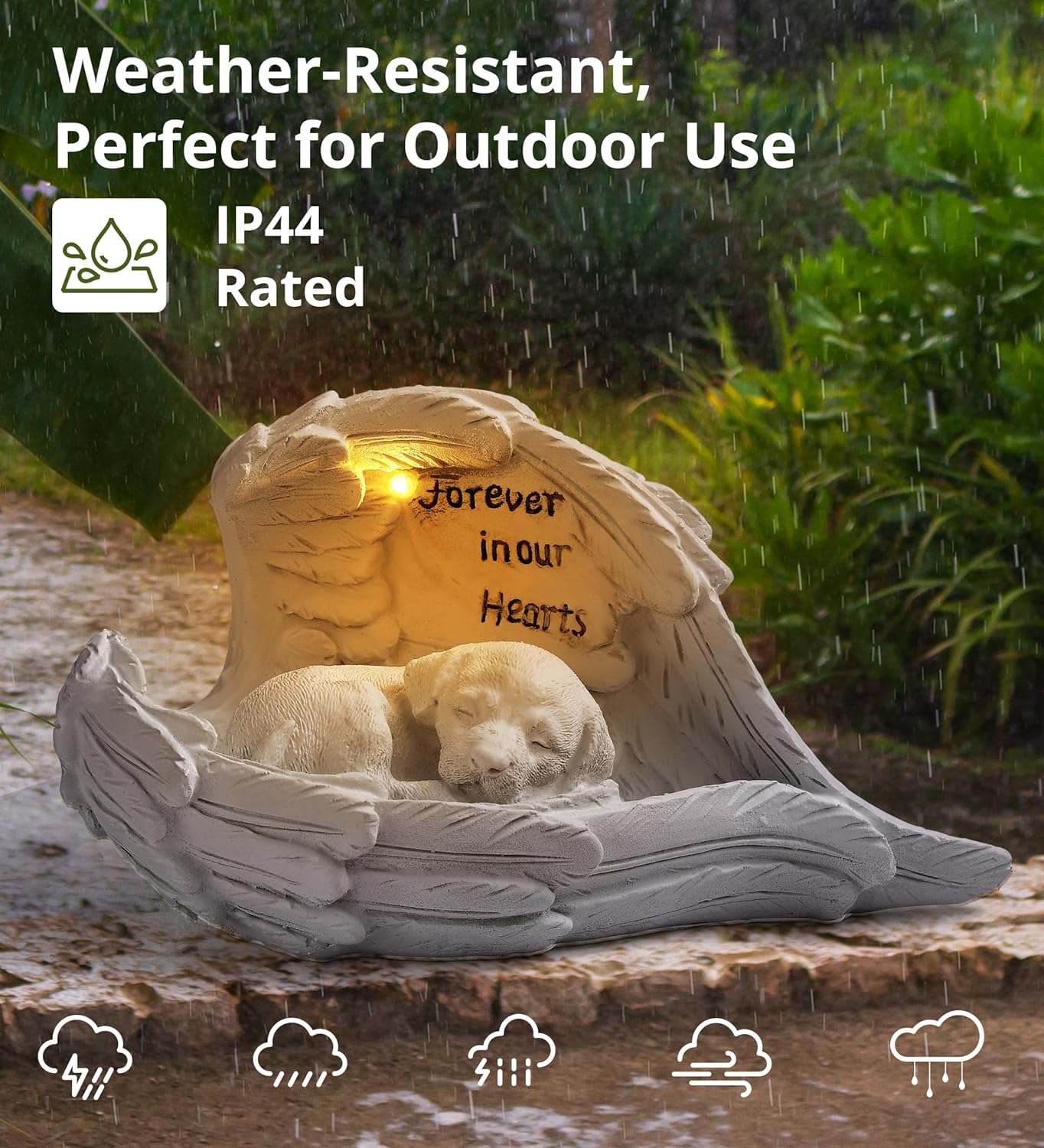 Pet Dog Solar Garden Memorial Statue – Outdoor Resin Angel Puppy with Solar Light, Guardian Angel