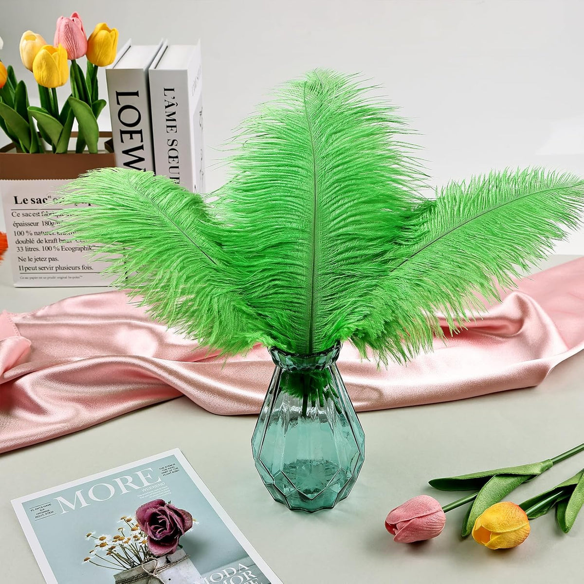 THARAHT Green Ostrich Feathers 12pcs Natural Bulk 10-12Inch 25cm-30cm for Crafts Wedding Party