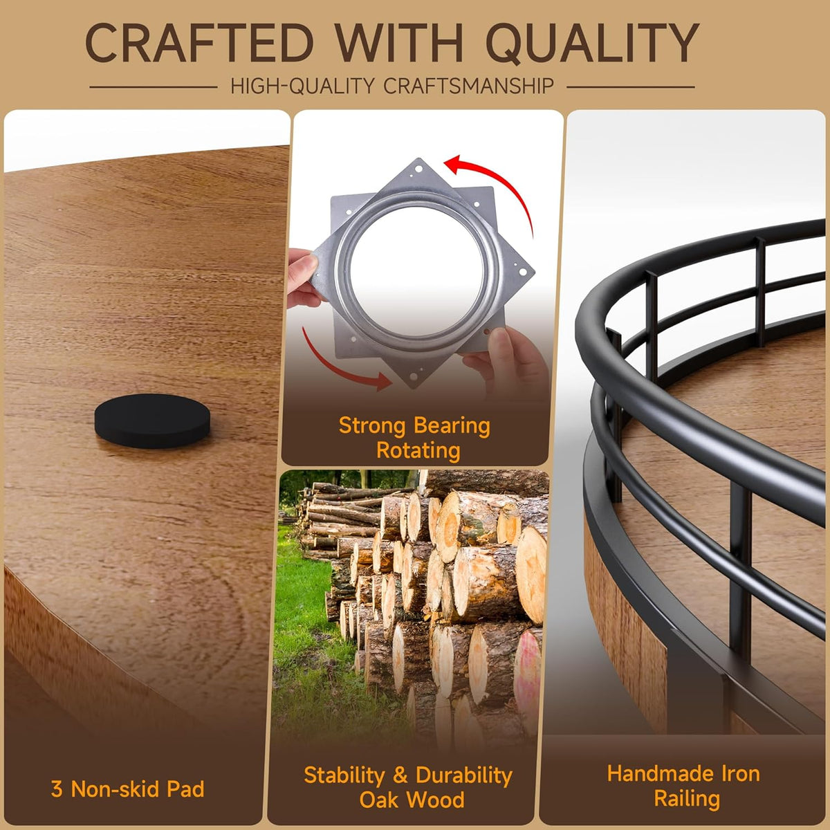 Farmhouse Oak 21" Lazy Susan Turntable Organizer for Cabinet, Round Wooden Lazy Susan Organization
