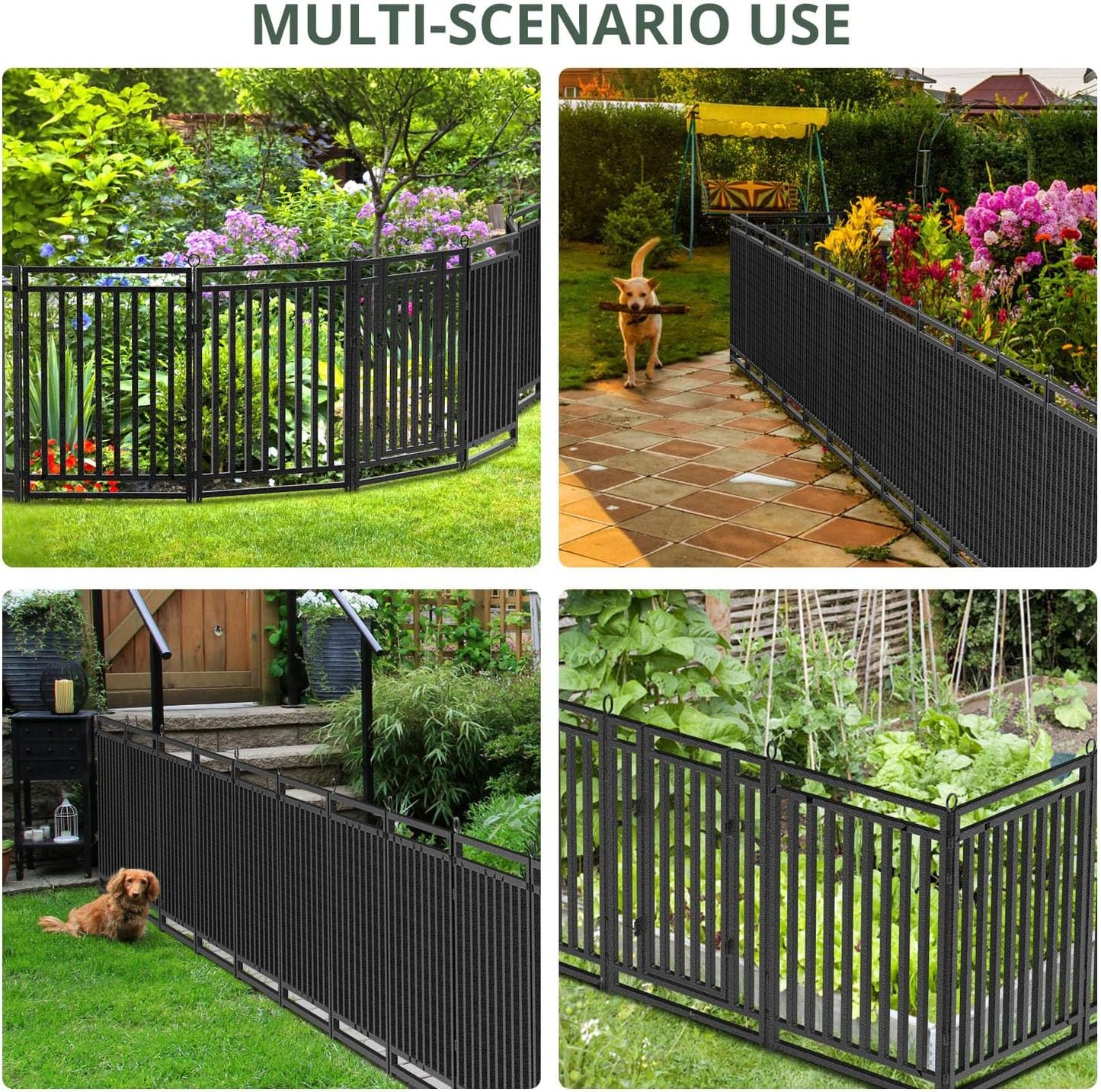 Decorative Garden Fence 54ft (L) × 40in (H), 21 Panels + 3 Gates, Metal Dog Fence Outdoor for Yard