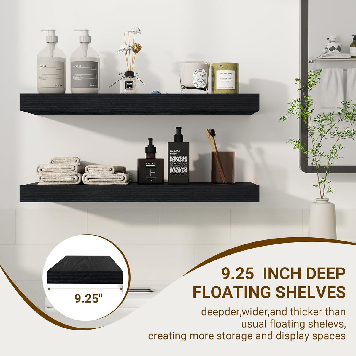 24 Inch Floating Shelves, 24"x9.25"x1.5" Inch Deep Floating Shelves for Wall, Wooden Shelves for