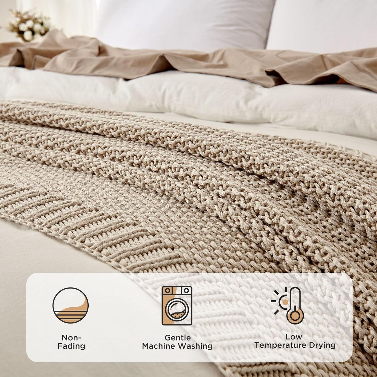Joydeco Chunky Cable Knit Throw Blanket, Lightweight 100% Organic Cotton Soft Cozy Throw Twin